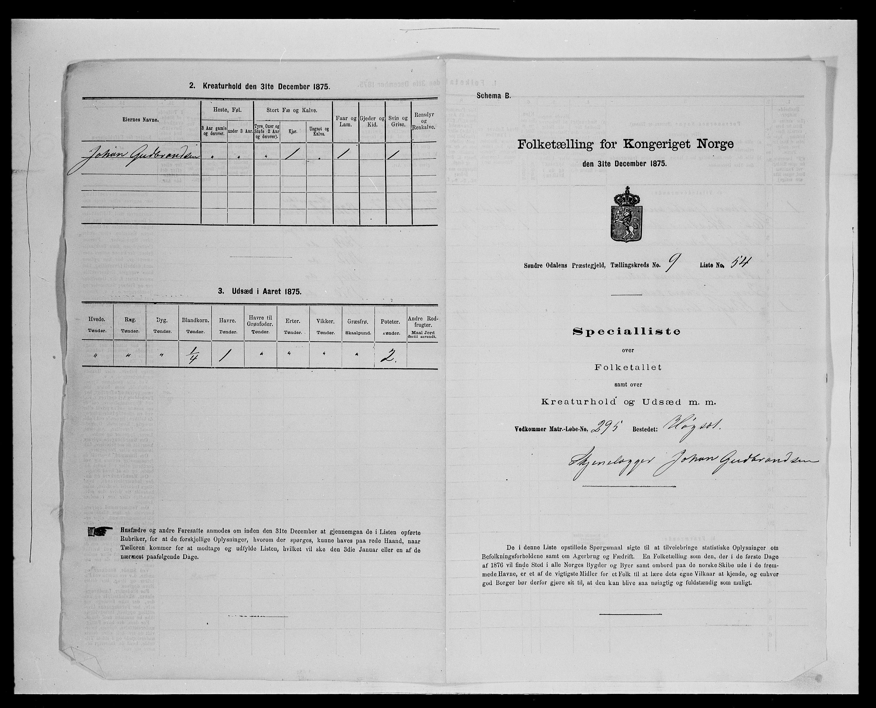 SAH, Folketelling 1875 for 0419P Sør-Odal prestegjeld, 1875, s. 988