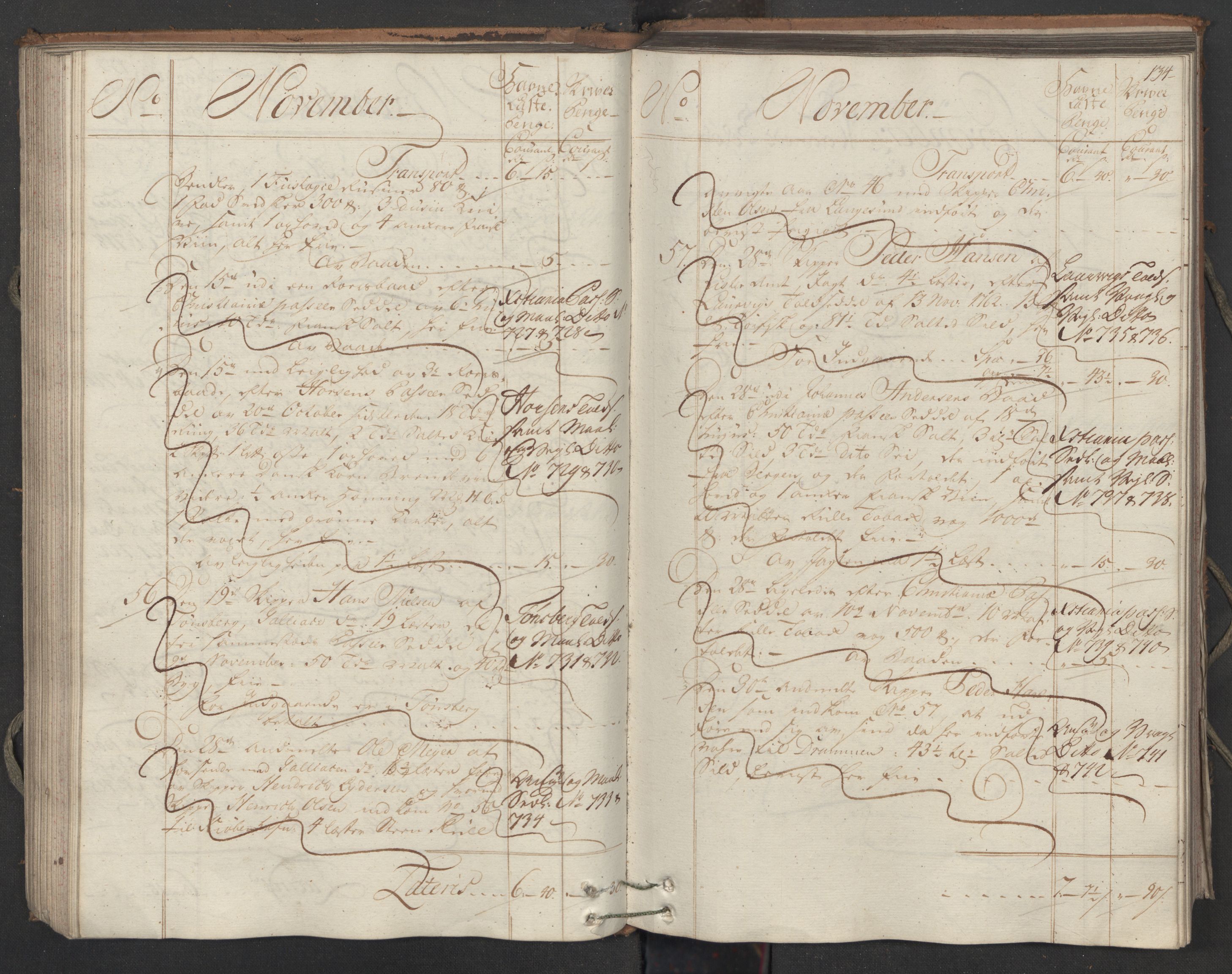 Generaltollkammeret, tollregnskaper, AV/RA-EA-5490/R05/L0038/0001: Tollregnskaper Moss, Son, Krokstad / Inngående hovedtollbok, 1762, s. 133b-134a