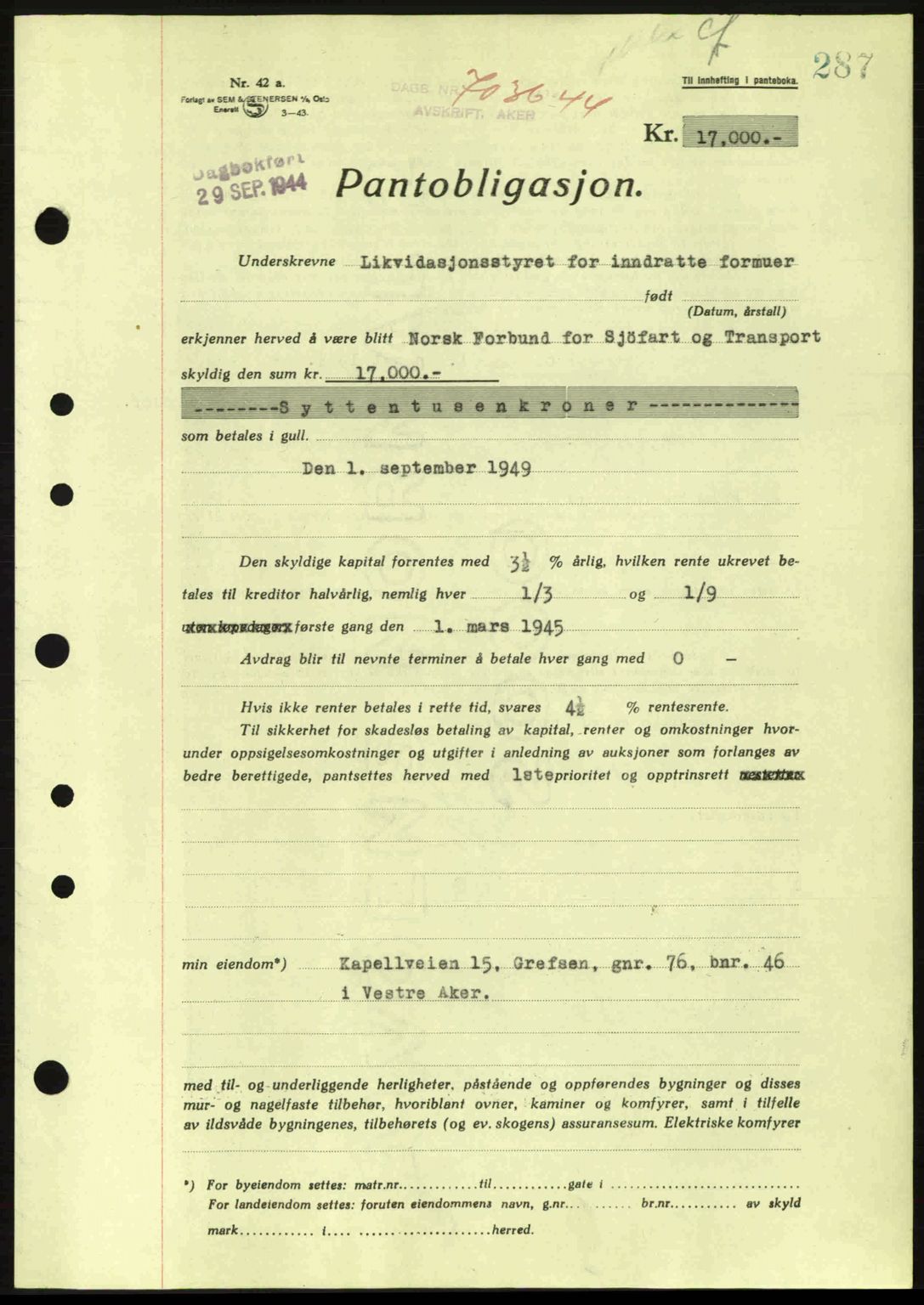 Aker herredsskriveri, SAO/A-10896/G/Gb/Gba/Gbac/L0035: Pantebok nr. B200-201, 1944-1944, Dagboknr: 7036/1944