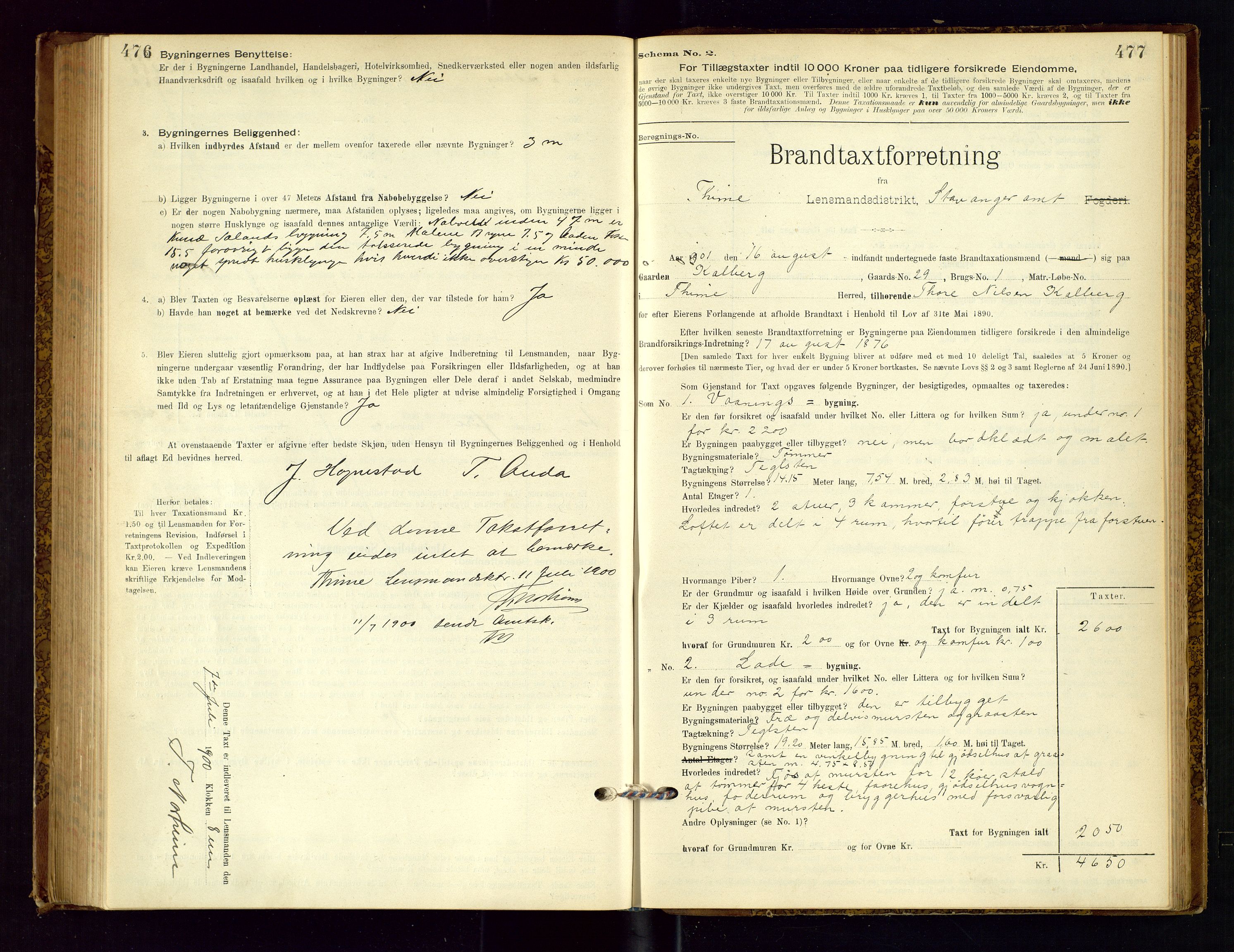Time lensmannskontor, SAST/A-100420/Gob/L0001: Branntakstprotokoll, 1896-1914, s. 476-477