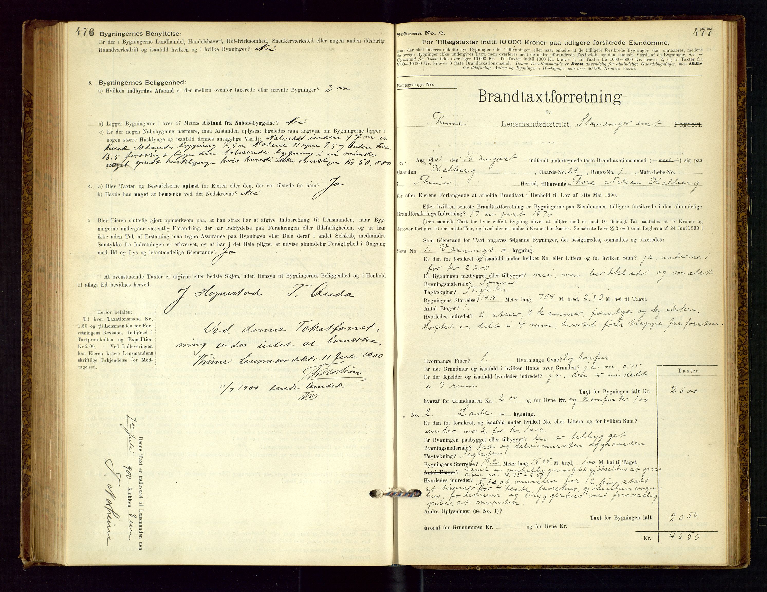 Time lensmannskontor, AV/SAST-A-100420/Gob/L0001: Branntakstprotokoll, 1896-1914, s. 476-477