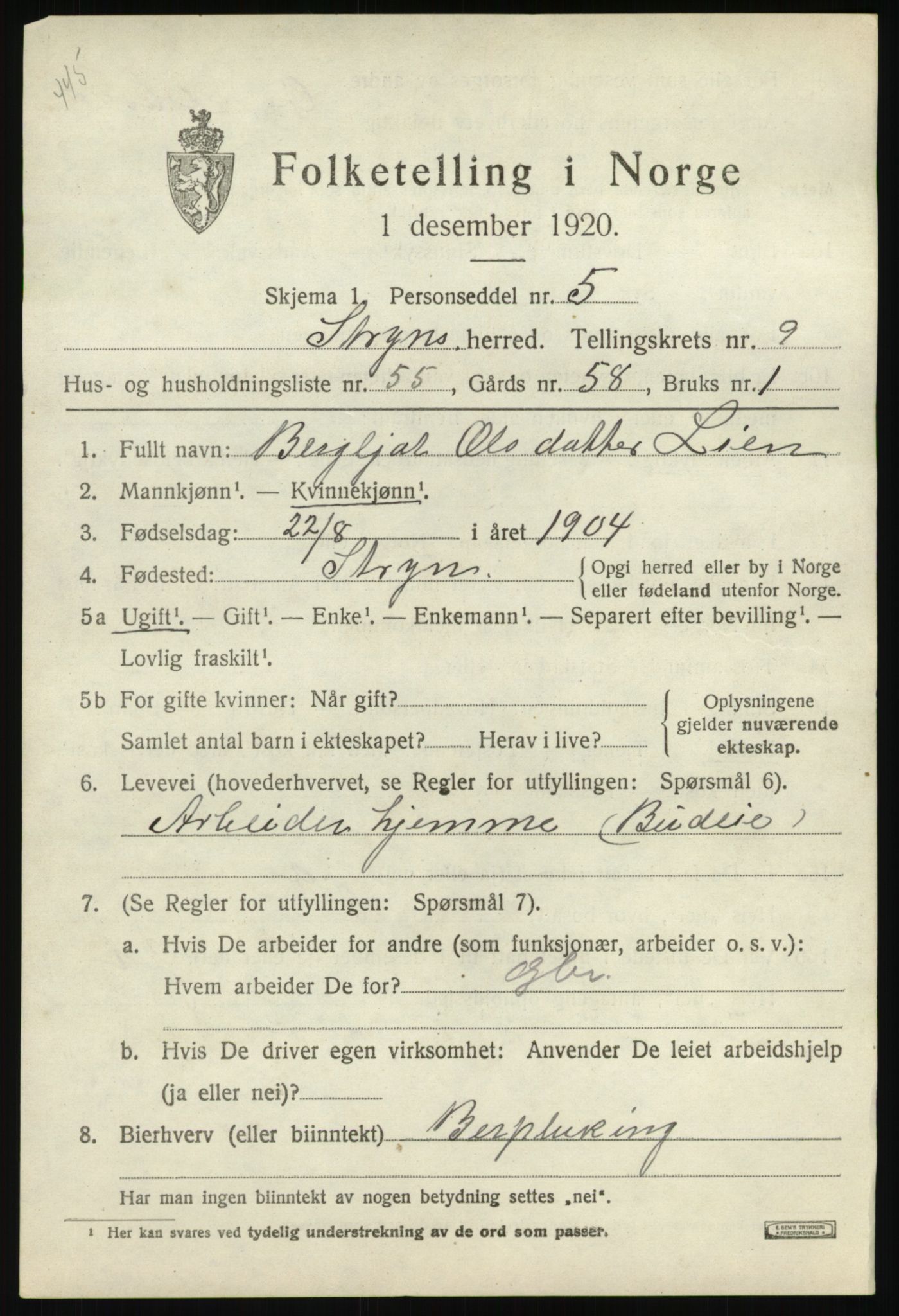 SAB, Folketelling 1920 for 1448 Stryn herred, 1920, s. 4818