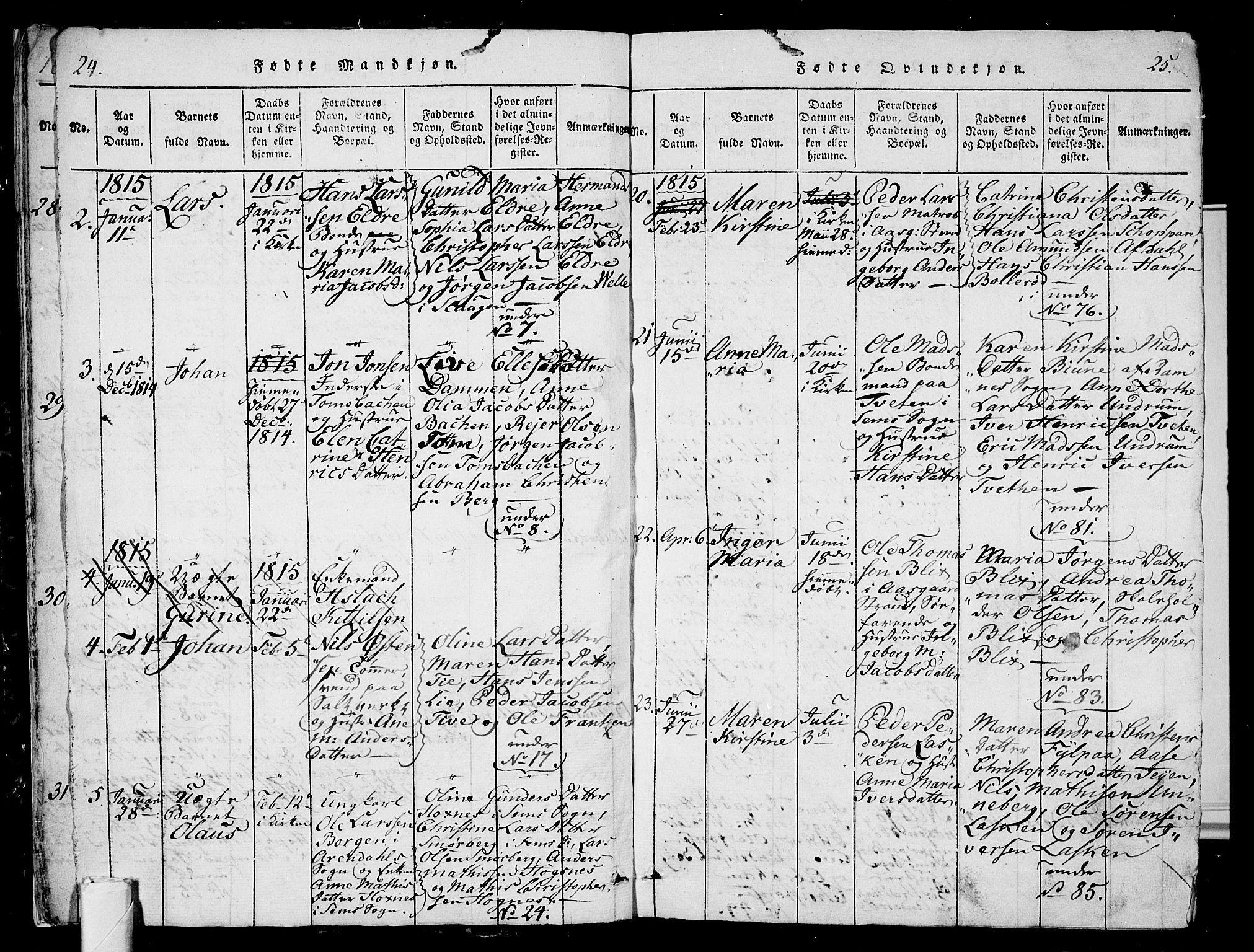 Sem kirkebøker, AV/SAKO-A-5/G/Ga/L0001: Klokkerbok nr. I 1, 1814-1825, s. 24-25