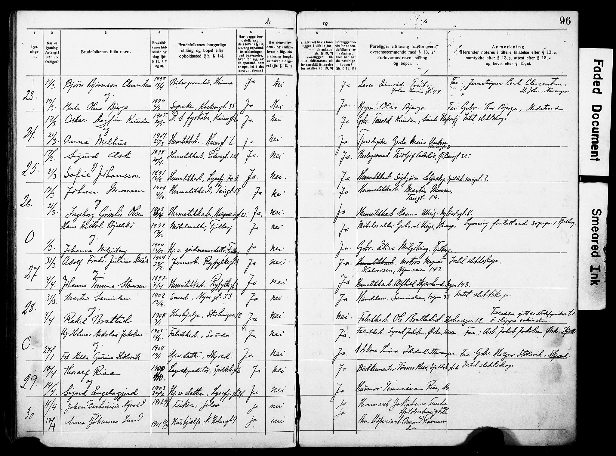 St. Johannes sokneprestkontor, AV/SAST-A-101814/001/70/705BA/L0004: Lysningsprotokoll nr. 4, 1919-1928, s. 96