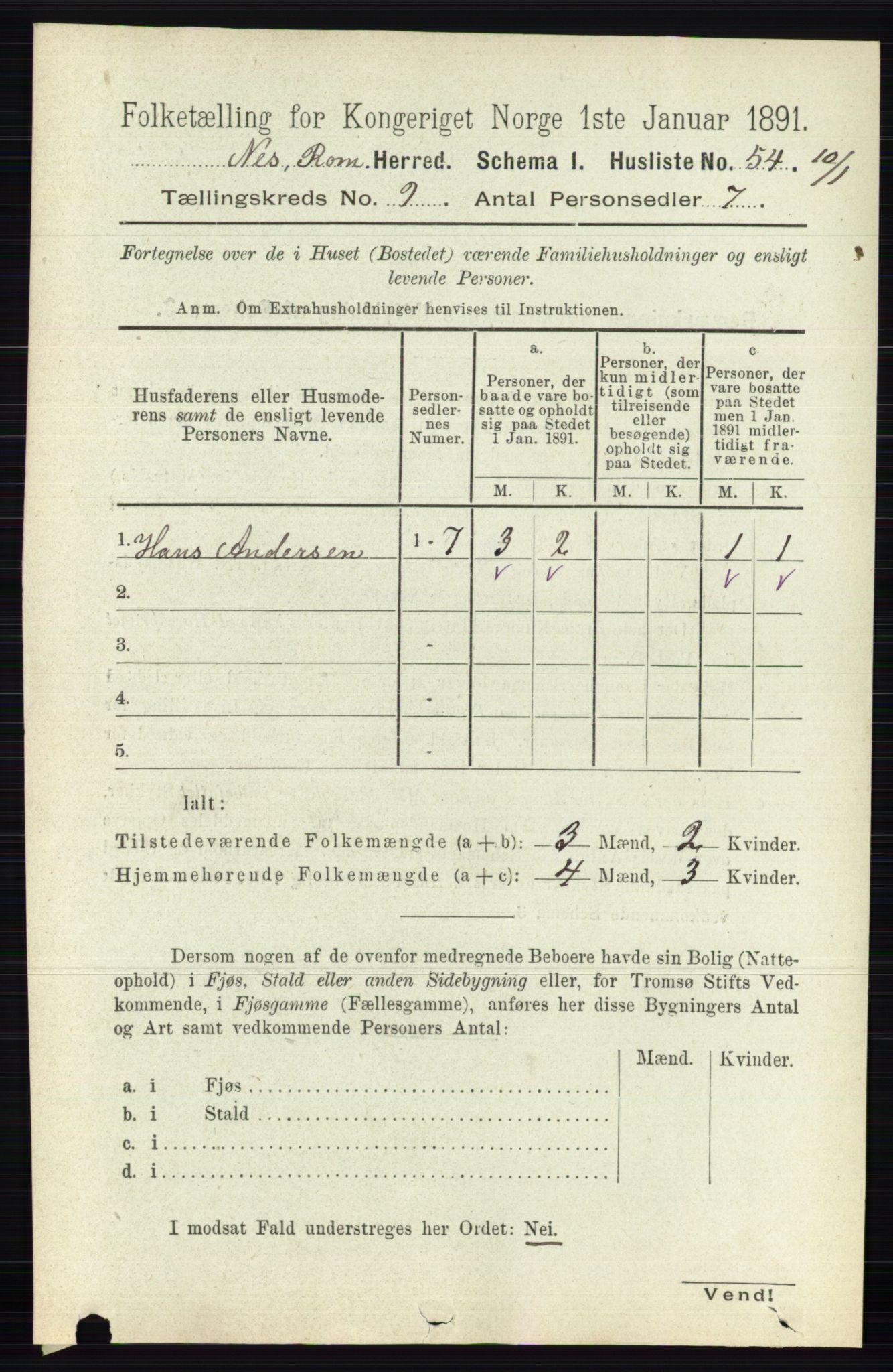 RA, Folketelling 1891 for 0236 Nes herred, 1891, s. 5240