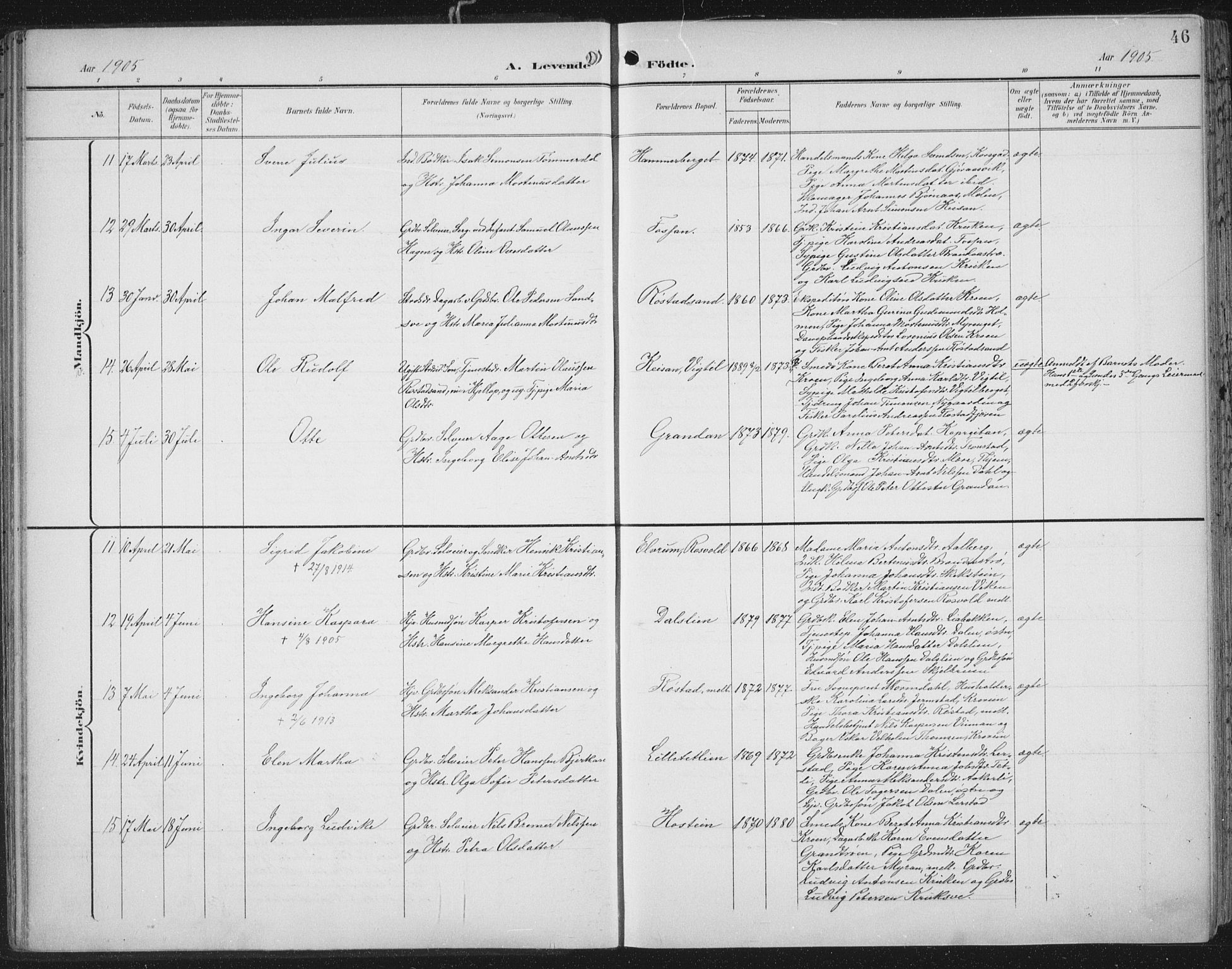 Ministerialprotokoller, klokkerbøker og fødselsregistre - Nord-Trøndelag, SAT/A-1458/701/L0011: Ministerialbok nr. 701A11, 1899-1915, s. 46