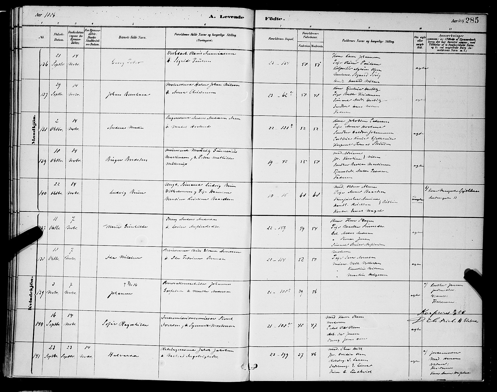 Korskirken sokneprestembete, AV/SAB-A-76101/H/Hab: Klokkerbok nr. B 8, 1878-1887, s. 285