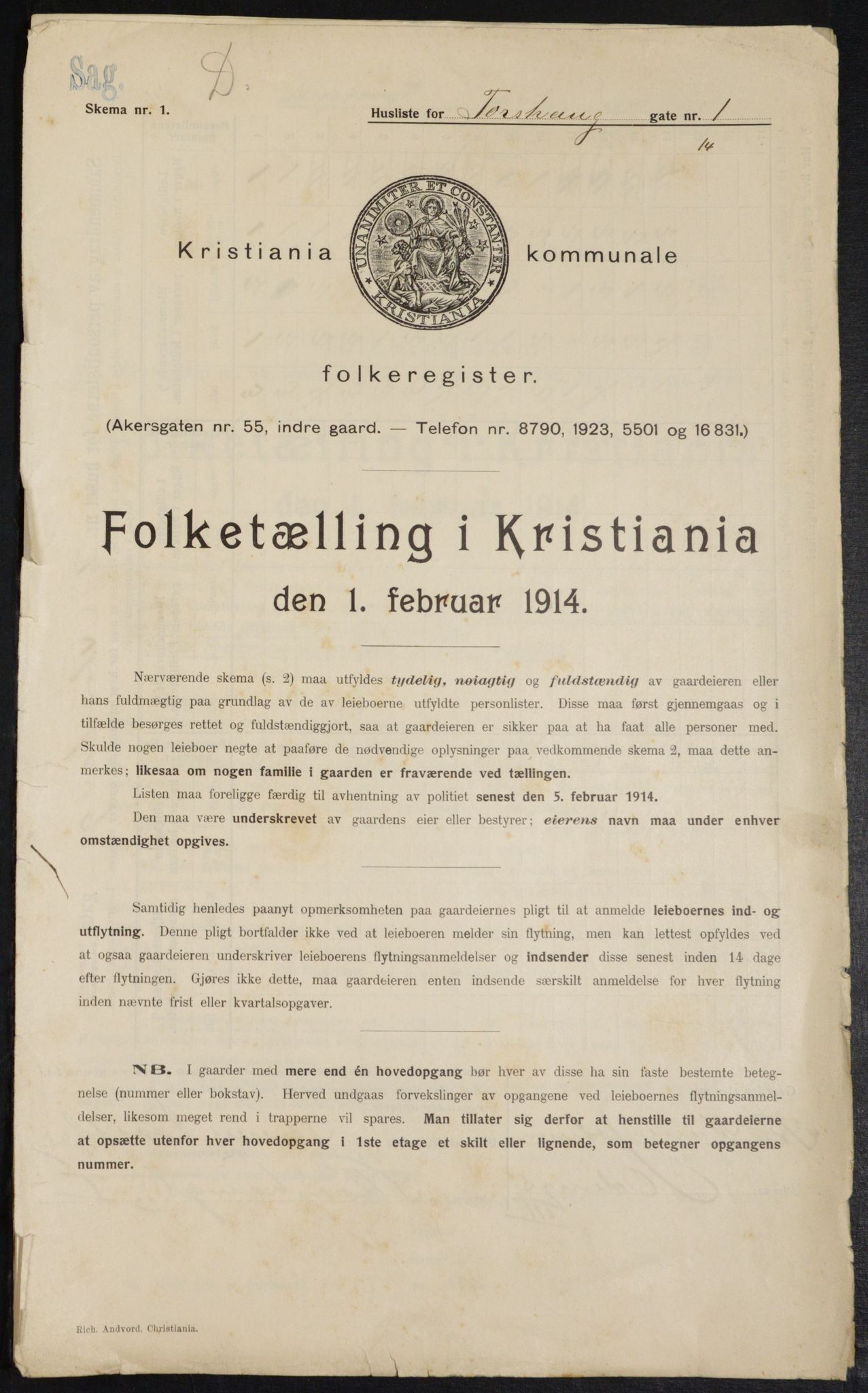 OBA, Kommunal folketelling 1.2.1914 for Kristiania, 1914, s. 115248