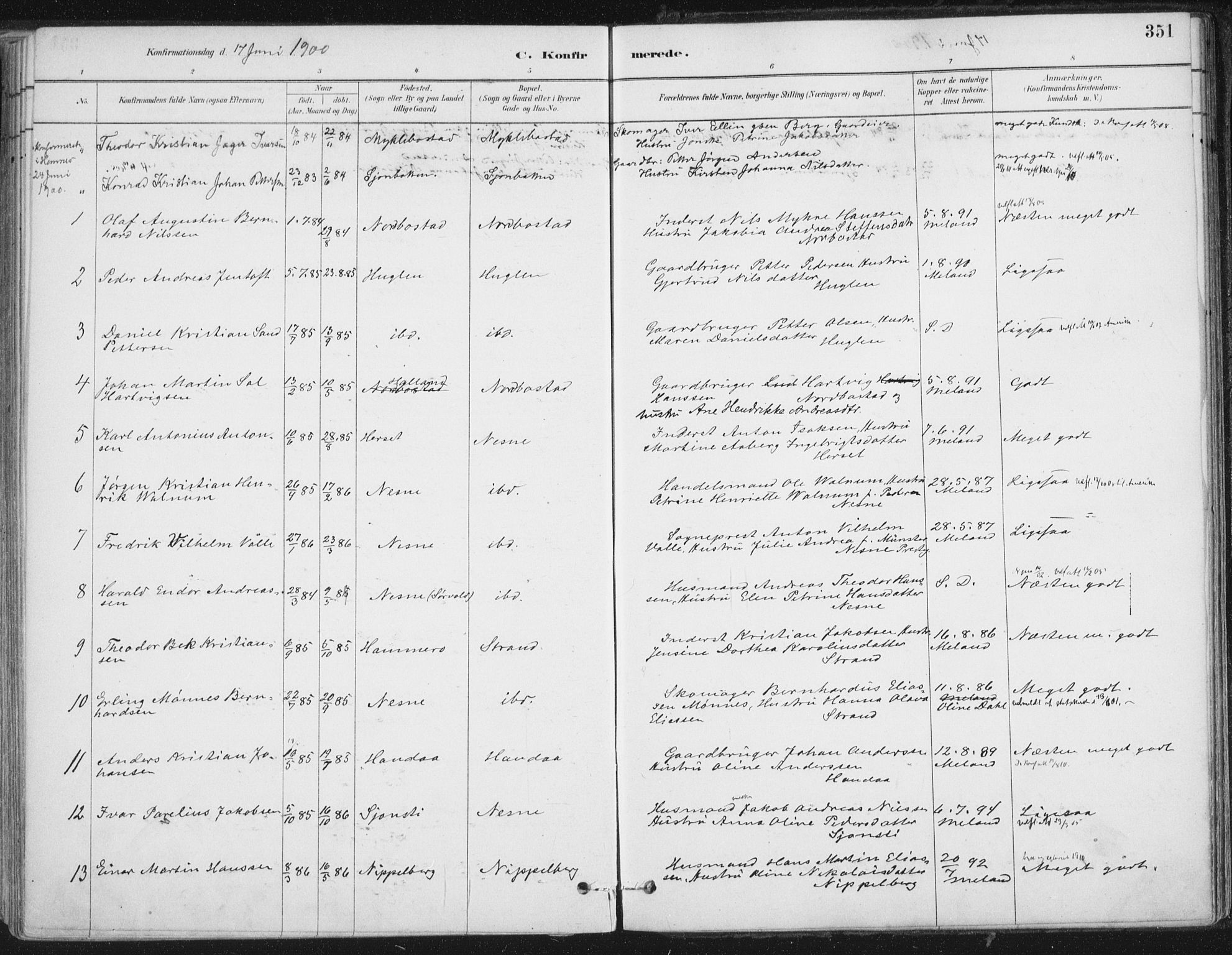 Ministerialprotokoller, klokkerbøker og fødselsregistre - Nordland, SAT/A-1459/838/L0552: Ministerialbok nr. 838A10, 1880-1910, s. 351