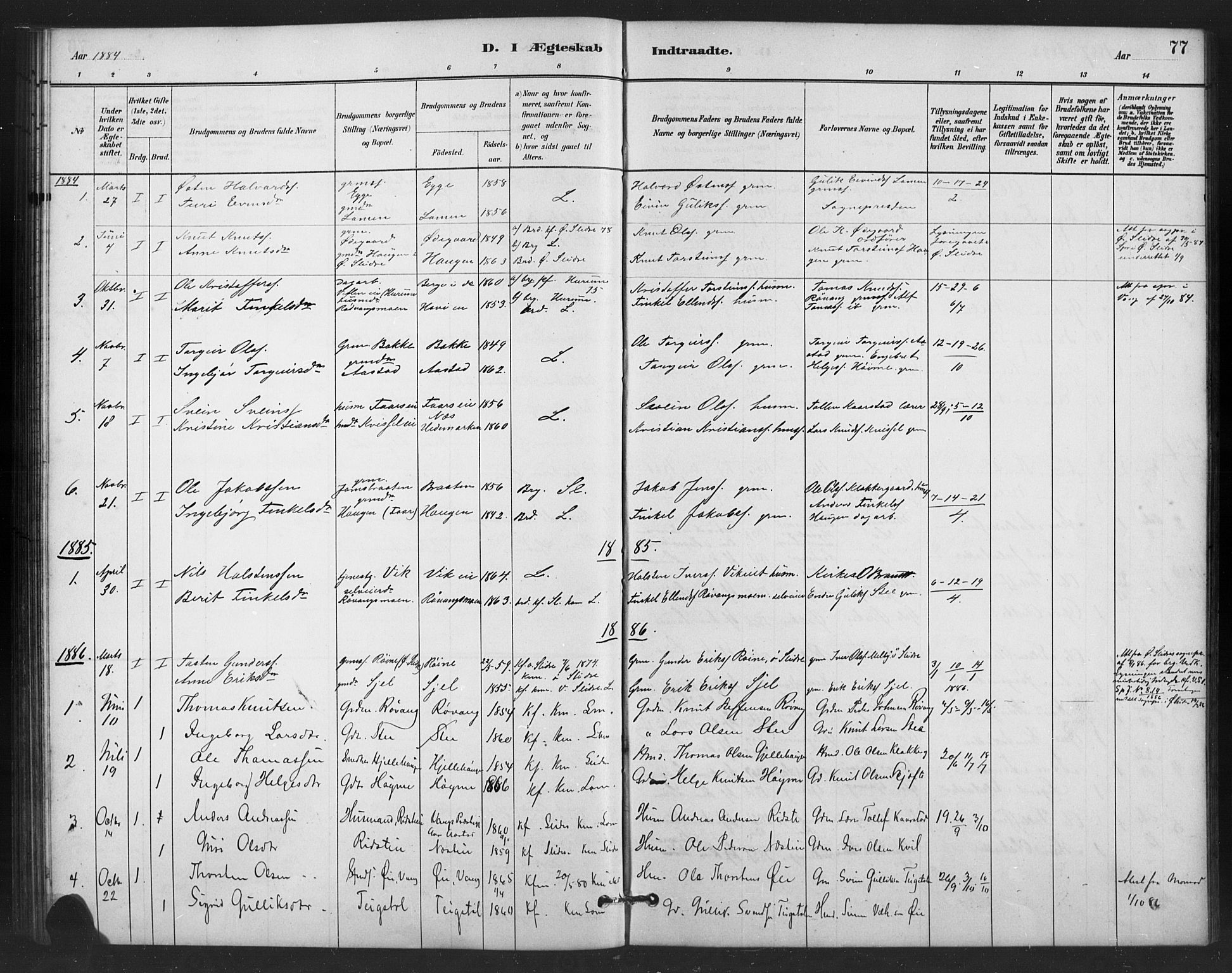 Vestre Slidre prestekontor, AV/SAH-PREST-136/H/Ha/Hab/L0006: Klokkerbok nr. 6, 1881-1915, s. 77