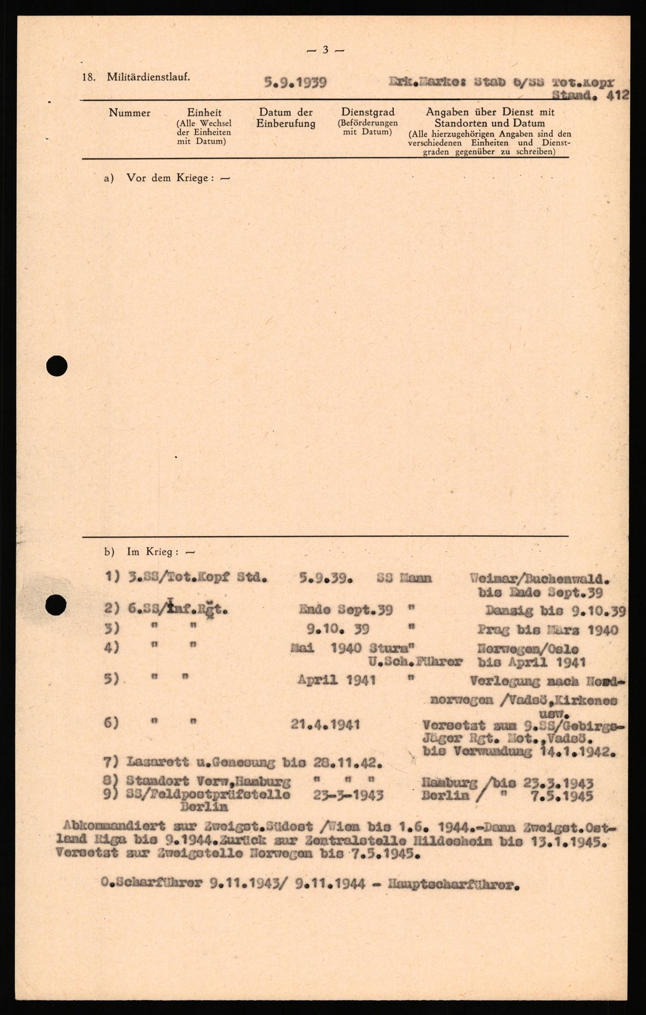 Forsvaret, Forsvarets overkommando II, RA/RAFA-3915/D/Db/L0031: CI Questionaires. Tyske okkupasjonsstyrker i Norge. Tyskere., 1945-1946, s. 80