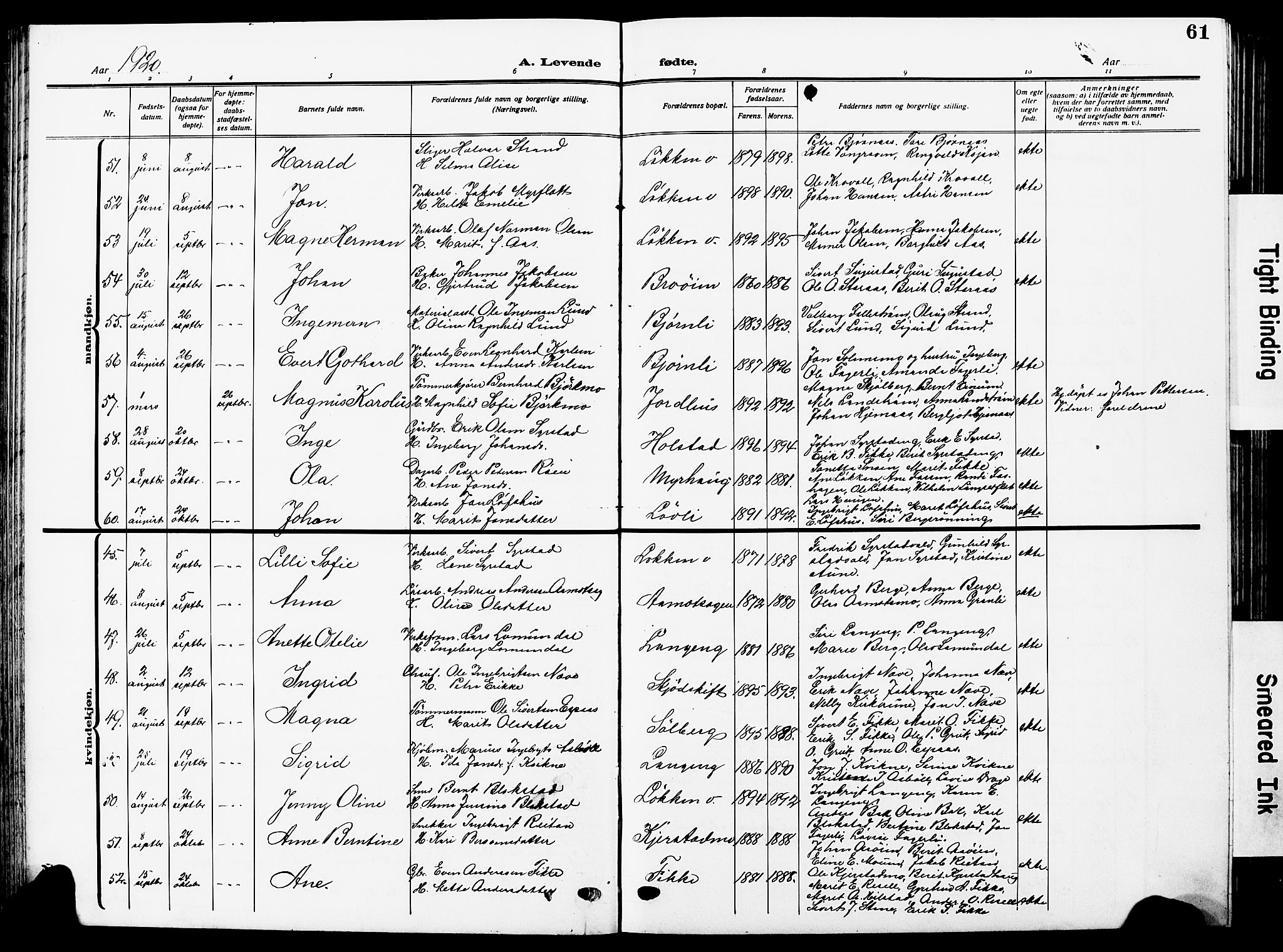 Ministerialprotokoller, klokkerbøker og fødselsregistre - Sør-Trøndelag, AV/SAT-A-1456/672/L0865: Klokkerbok nr. 672C04, 1914-1928, s. 61