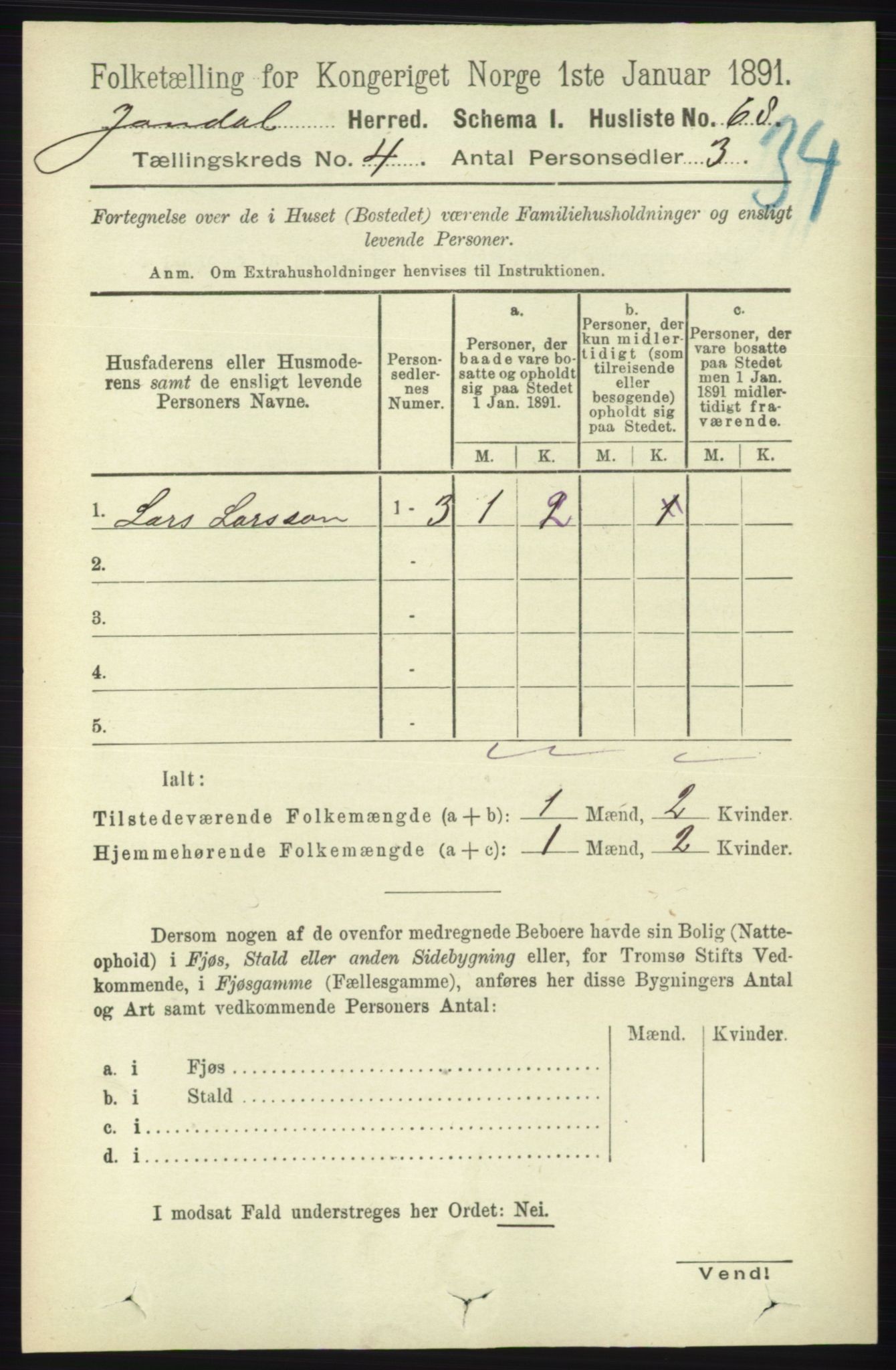 RA, Folketelling 1891 for 1227 Jondal herred, 1891, s. 2058