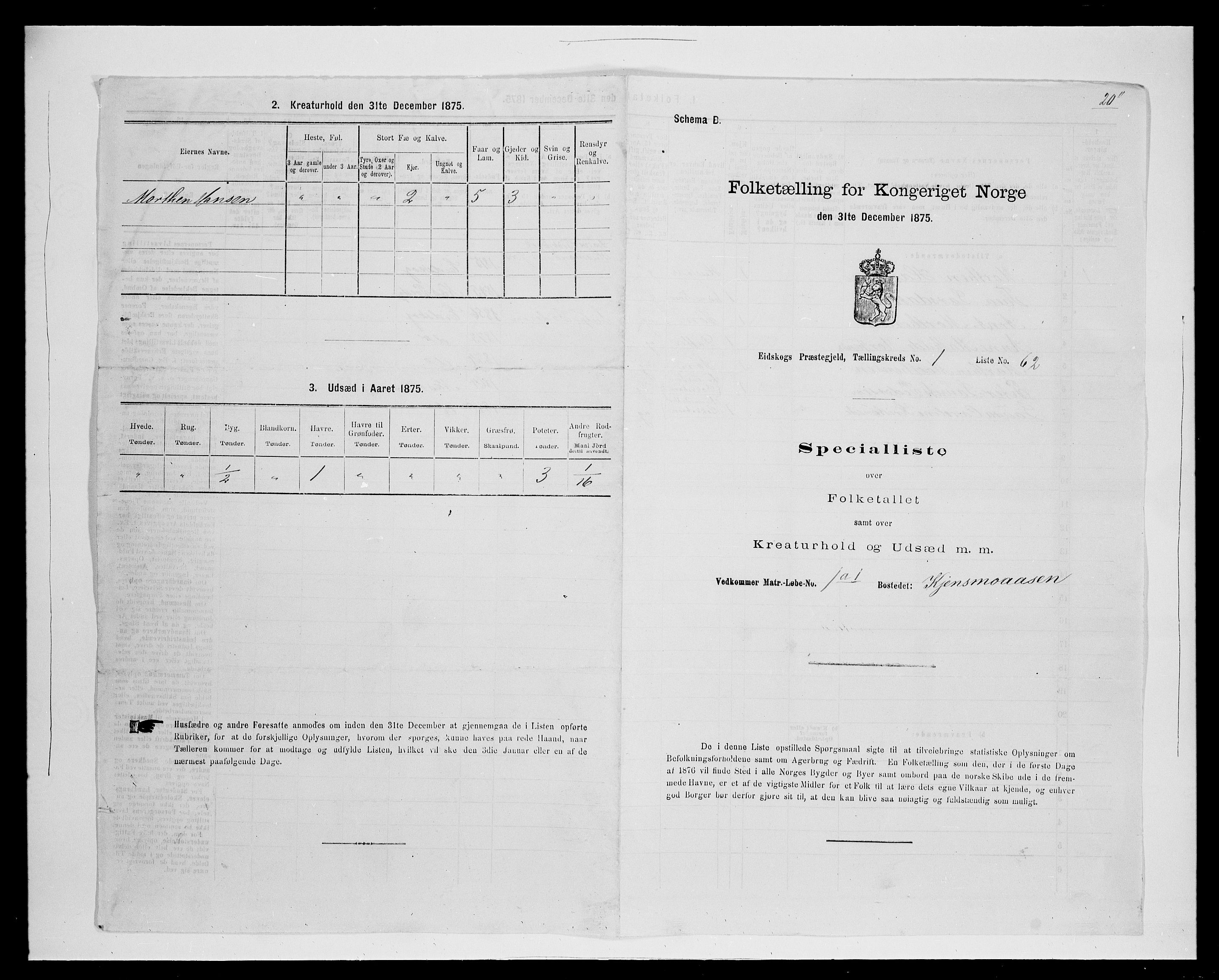 SAH, Folketelling 1875 for 0420P Eidskog prestegjeld, 1875, s. 260