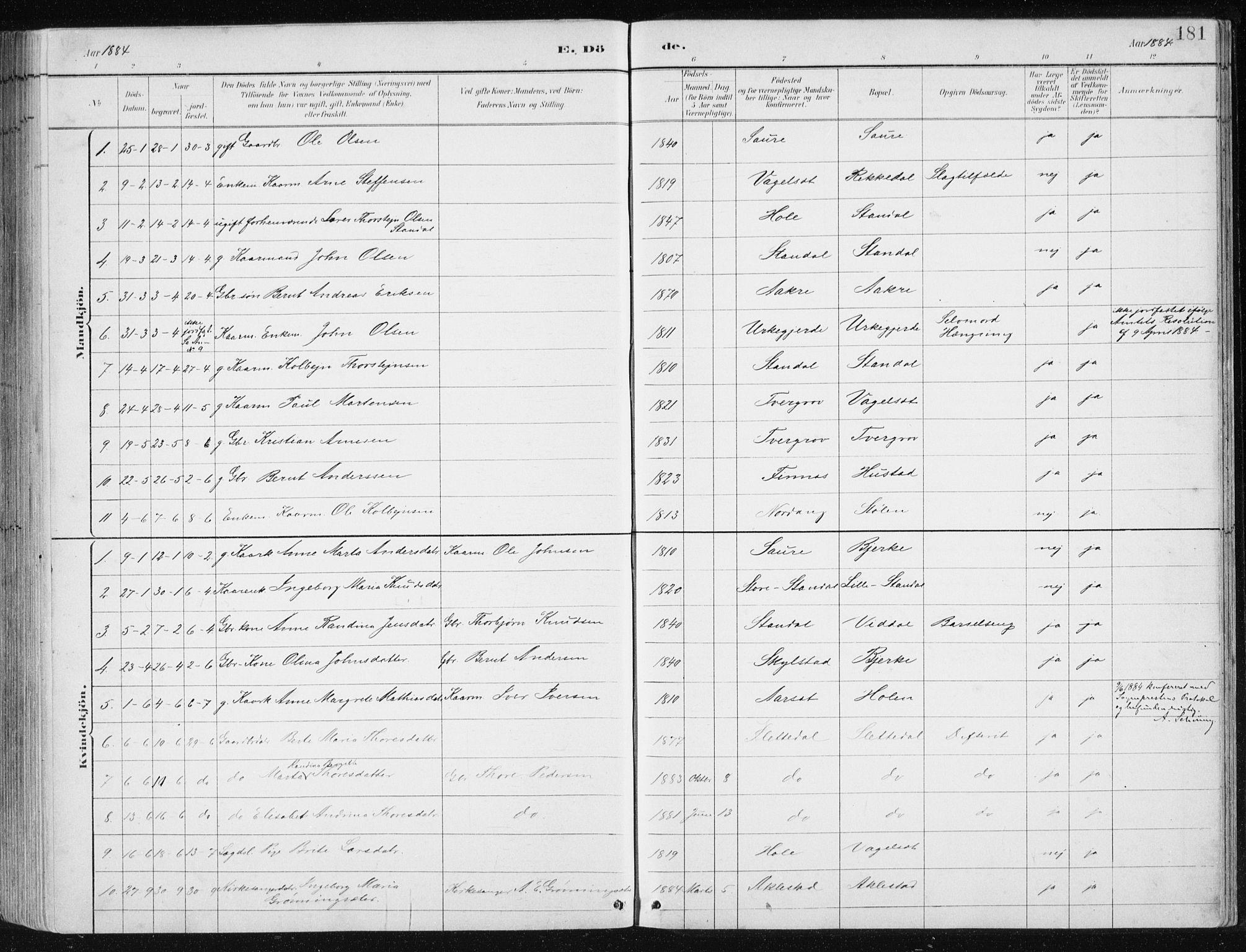 Ministerialprotokoller, klokkerbøker og fødselsregistre - Møre og Romsdal, SAT/A-1454/515/L0215: Klokkerbok nr. 515C02, 1884-1906, s. 181