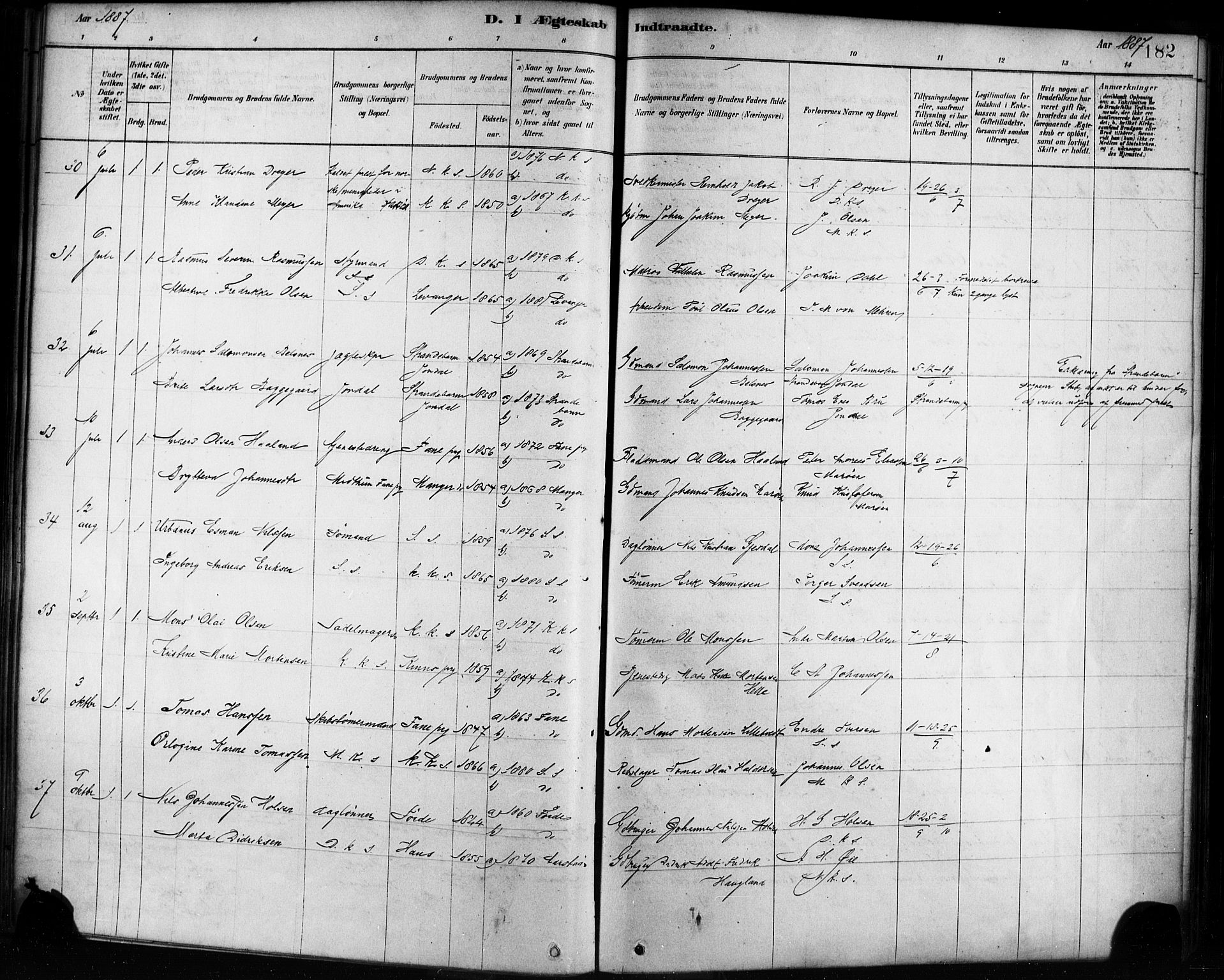 Sandviken Sokneprestembete, AV/SAB-A-77601/H/Ha/L0002: Ministerialbok nr. A 2, 1878-1896, s. 182