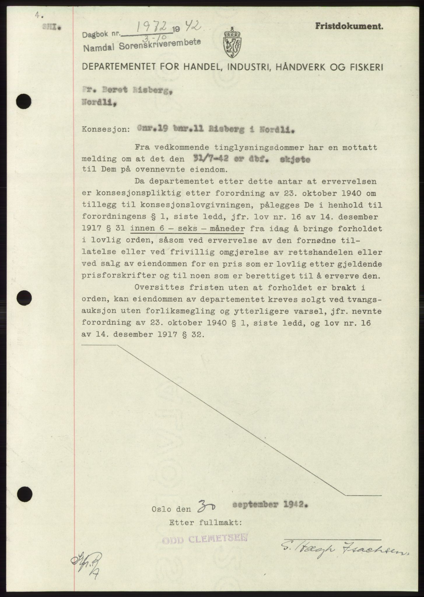 Namdal sorenskriveri, SAT/A-4133/1/2/2C: Pantebok nr. -, 1942-1943, Dagboknr: 1972/1942