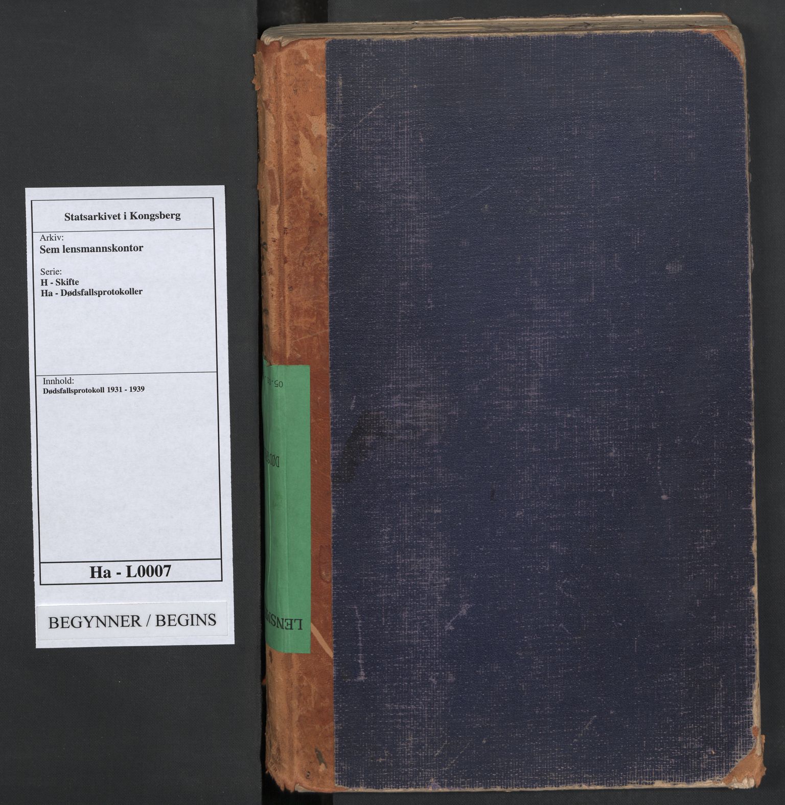 Sem lensmannskontor, AV/SAKO-A-547/H/Ha/L0007: Dødsfallsprotokoll, 1931-1939