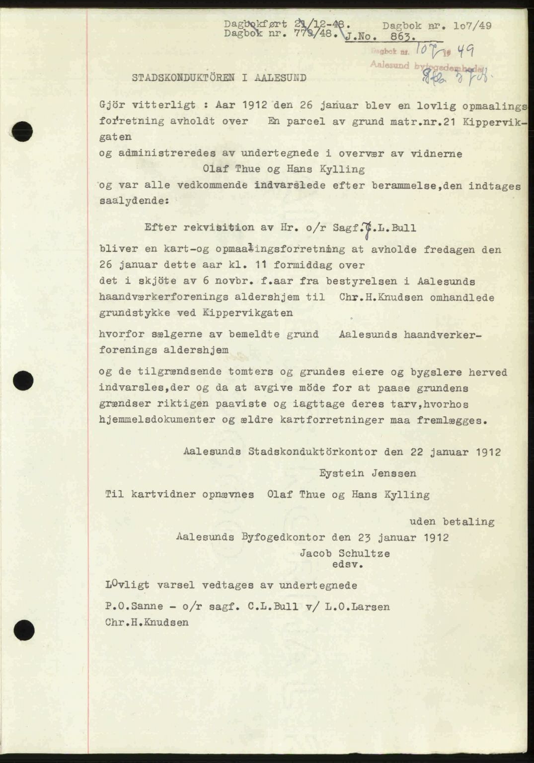 Ålesund byfogd, AV/SAT-A-4384: Pantebok nr. 37A (1), 1947-1949, Dagboknr: 107/1949