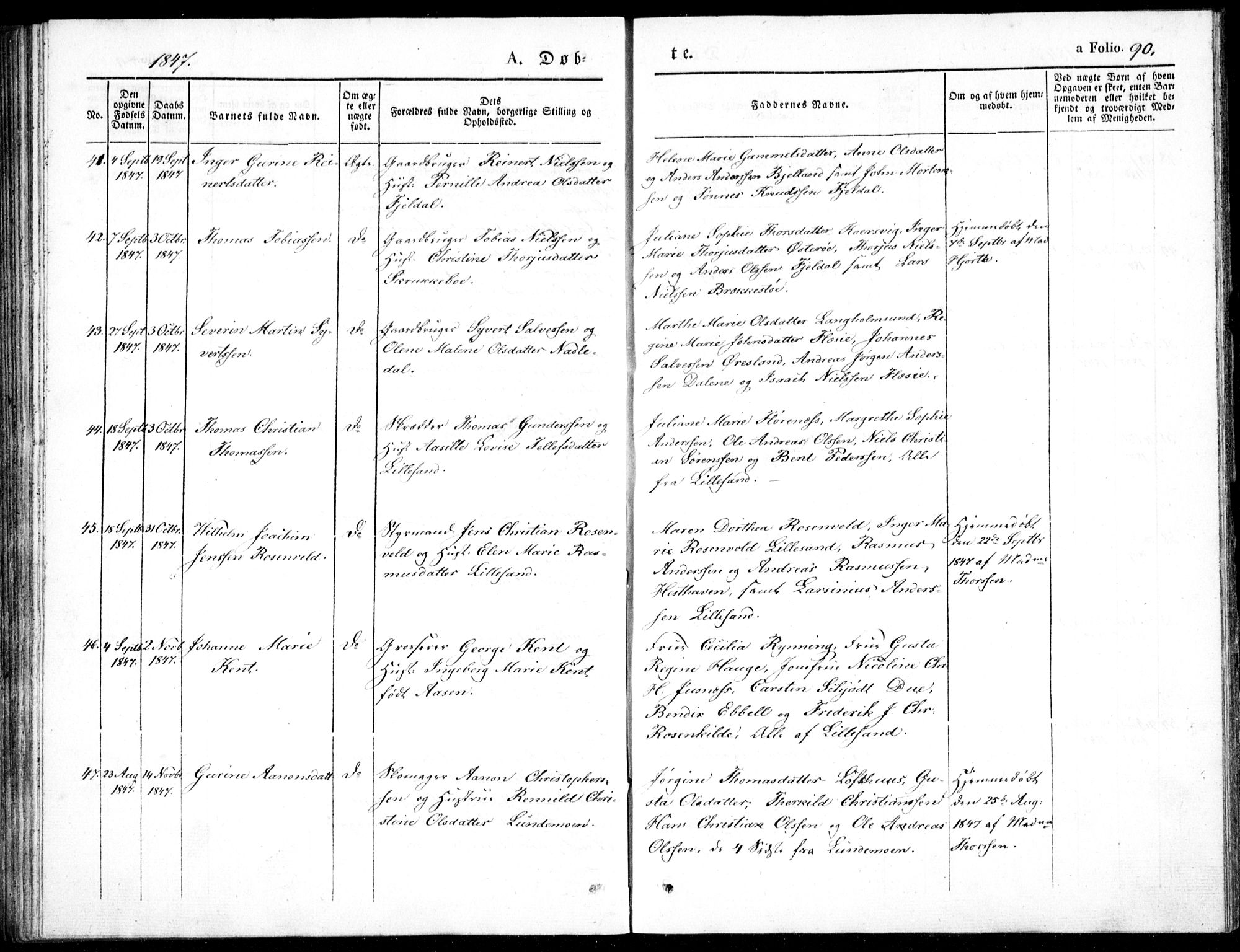 Vestre Moland sokneprestkontor, AV/SAK-1111-0046/F/Fb/Fbb/L0002: Klokkerbok nr. B 2, 1836-1851, s. 90