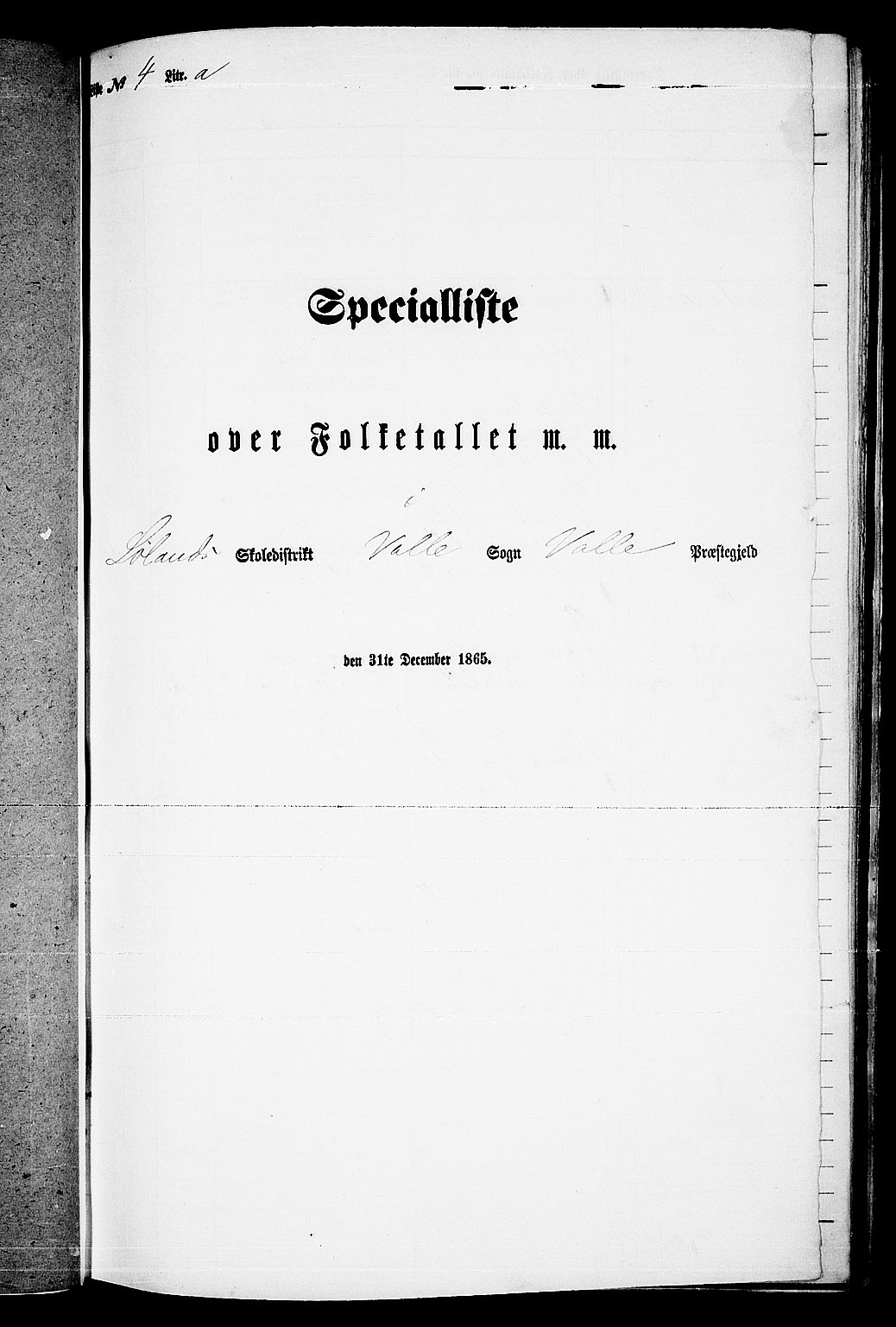 RA, Folketelling 1865 for 0940P Valle prestegjeld, 1865, s. 66