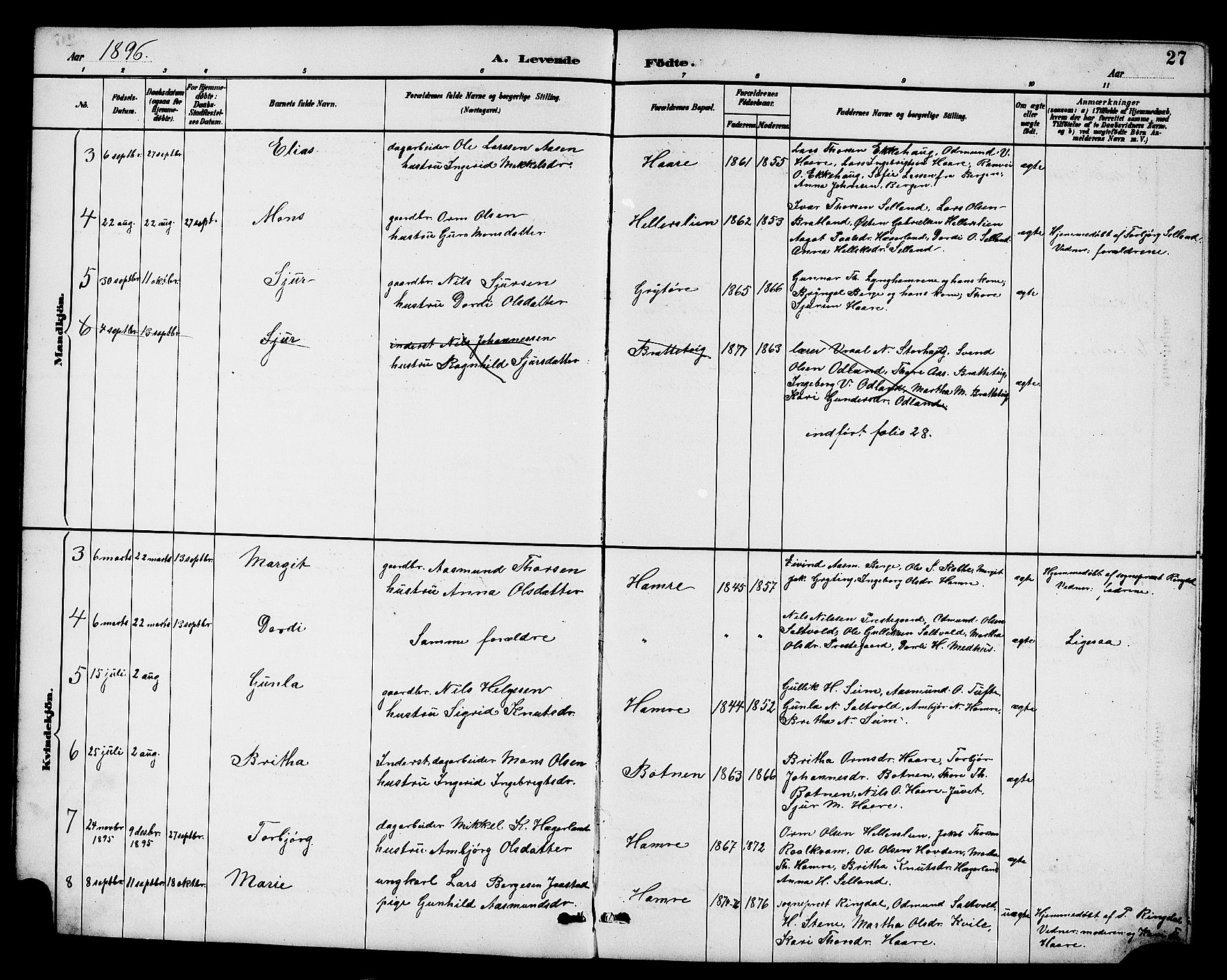 Røldal sokneprestembete, AV/SAB-A-100247: Klokkerbok nr. A 3, 1887-1917, s. 27