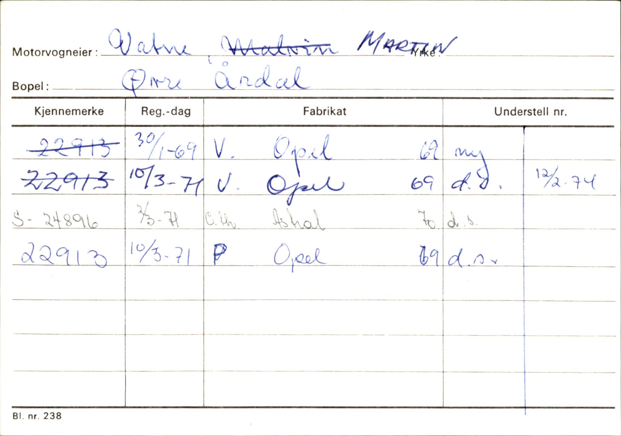 Statens vegvesen, Sogn og Fjordane vegkontor, AV/SAB-A-5301/4/F/L0146: Registerkort Årdal R-Å samt diverse kort, 1945-1975, s. 1087