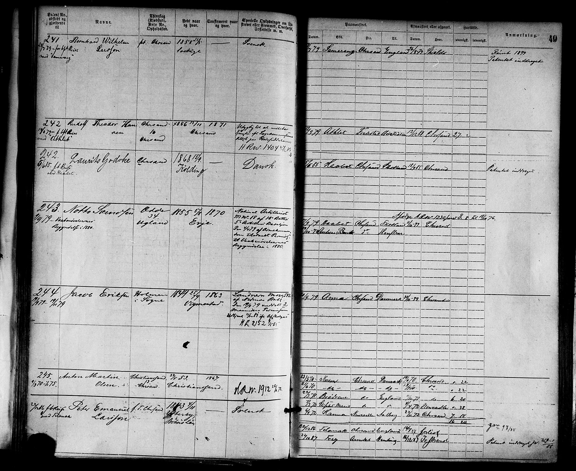 Kristiansand mønstringskrets, AV/SAK-2031-0015/F/Fa/L0005: Annotasjonsrulle nr 1-1920 med register, I-3, 1870-1880, s. 78