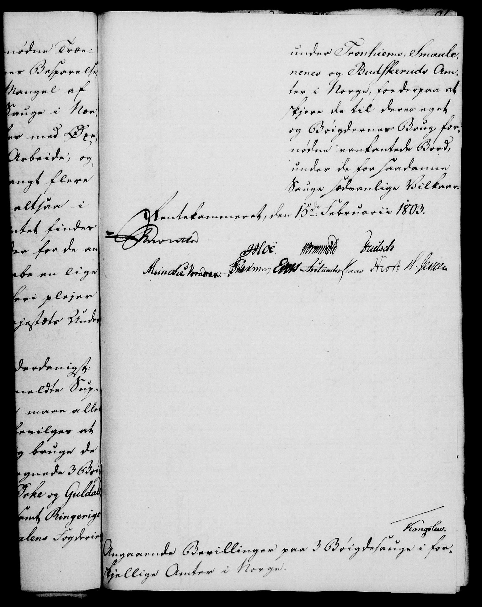 Rentekammeret, Kammerkanselliet, RA/EA-3111/G/Gf/Gfa/L0085: Norsk relasjons- og resolusjonsprotokoll (merket RK 52.85), 1803, s. 155
