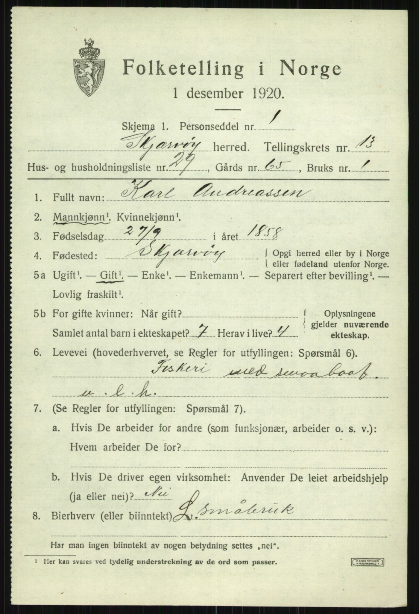 SATØ, Folketelling 1920 for 1941 Skjervøy herred, 1920, s. 6729
