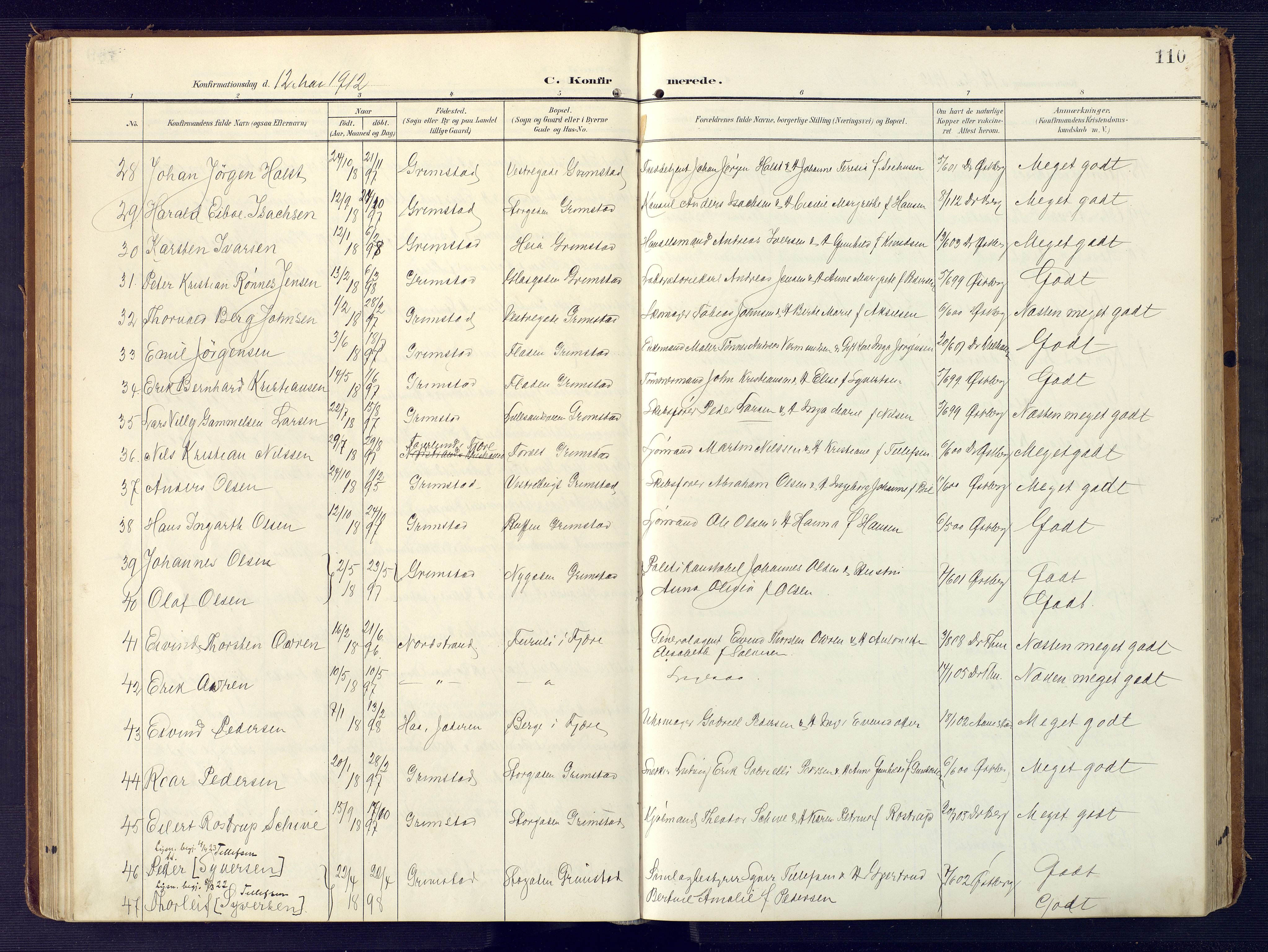 Grimstad sokneprestkontor, AV/SAK-1111-0017/F/Fa/L0005: Ministerialbok nr. A 4, 1911-1924, s. 110