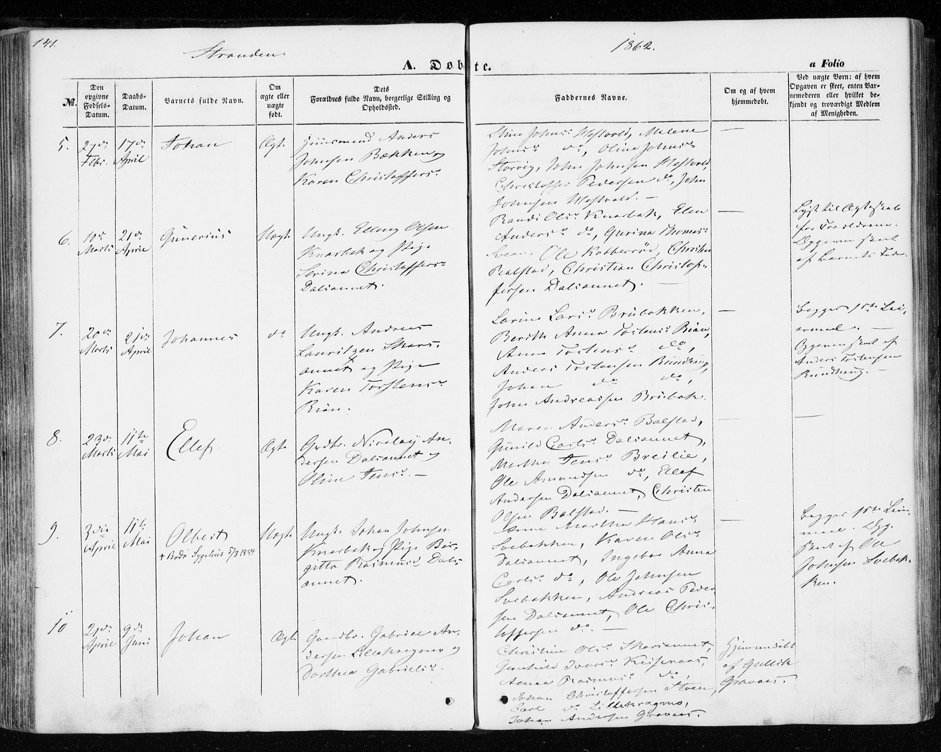 Ministerialprotokoller, klokkerbøker og fødselsregistre - Nord-Trøndelag, SAT/A-1458/701/L0008: Ministerialbok nr. 701A08 /2, 1854-1863, s. 141