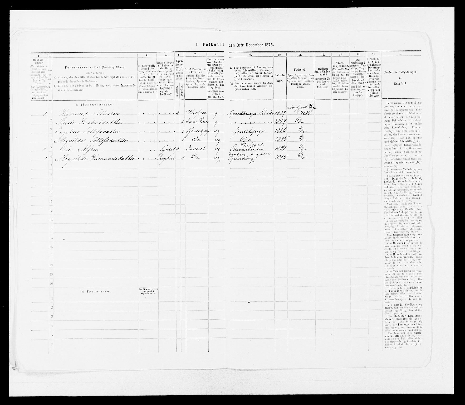 SAB, Folketelling 1875 for 1417P Vik prestegjeld, 1875, s. 301