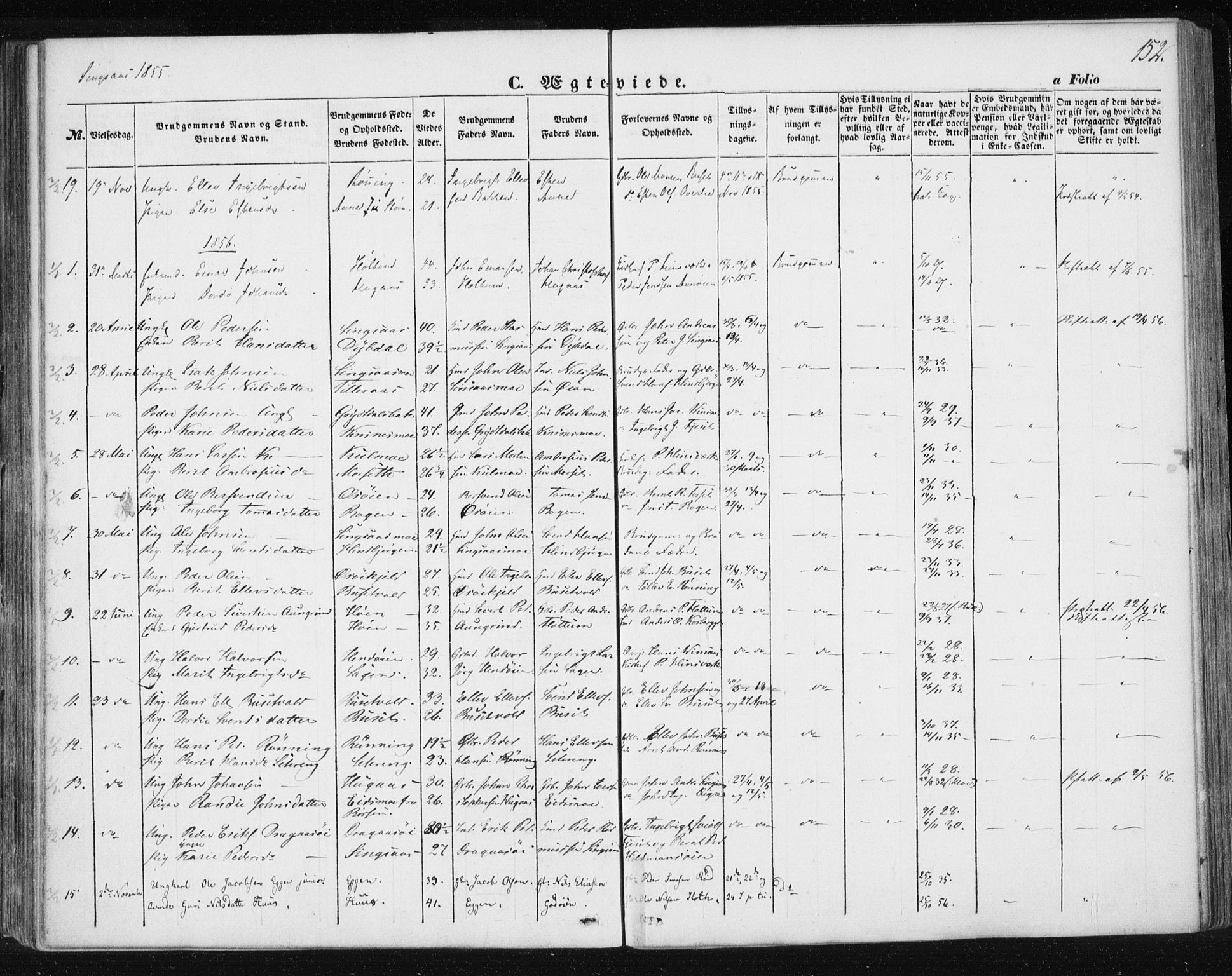 Ministerialprotokoller, klokkerbøker og fødselsregistre - Sør-Trøndelag, SAT/A-1456/685/L0964: Ministerialbok nr. 685A06 /2, 1846-1859, s. 152