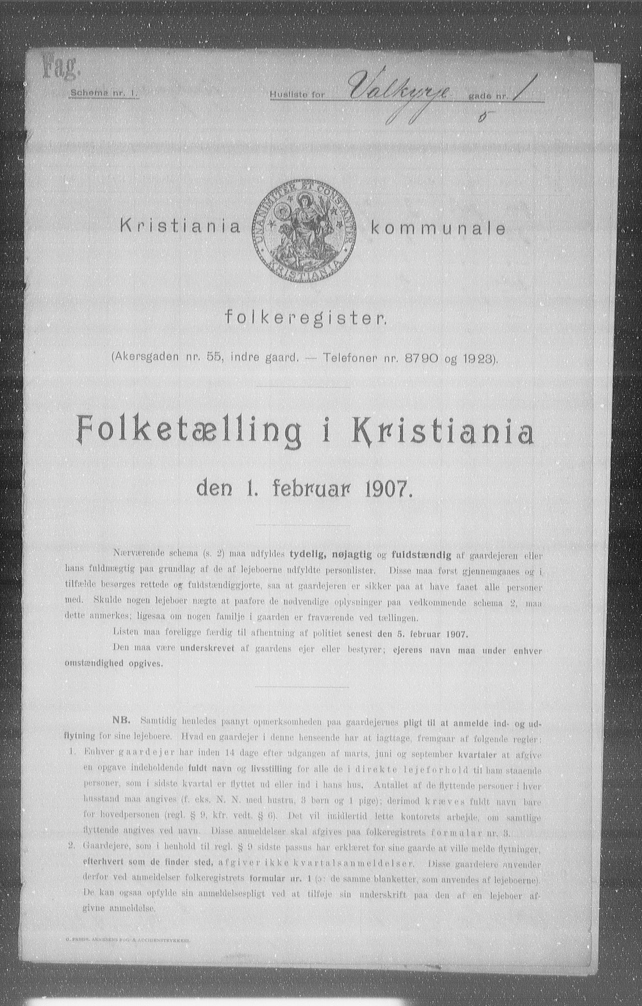 OBA, Kommunal folketelling 1.2.1907 for Kristiania kjøpstad, 1907, s. 61843