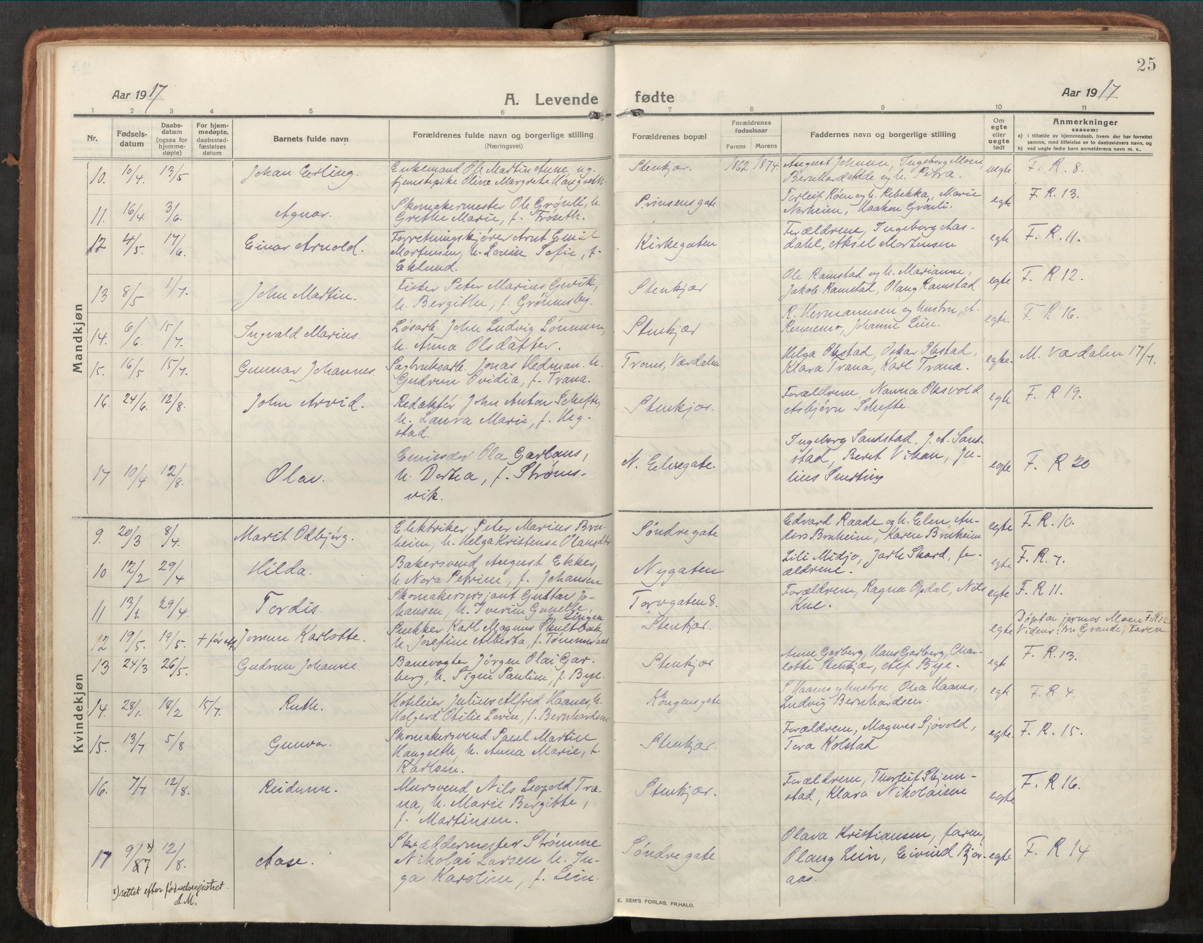 Steinkjer sokneprestkontor, AV/SAT-A-1541/01/H/Ha/Haa/L0003: Ministerialbok nr. 3, 1913-1922, s. 25
