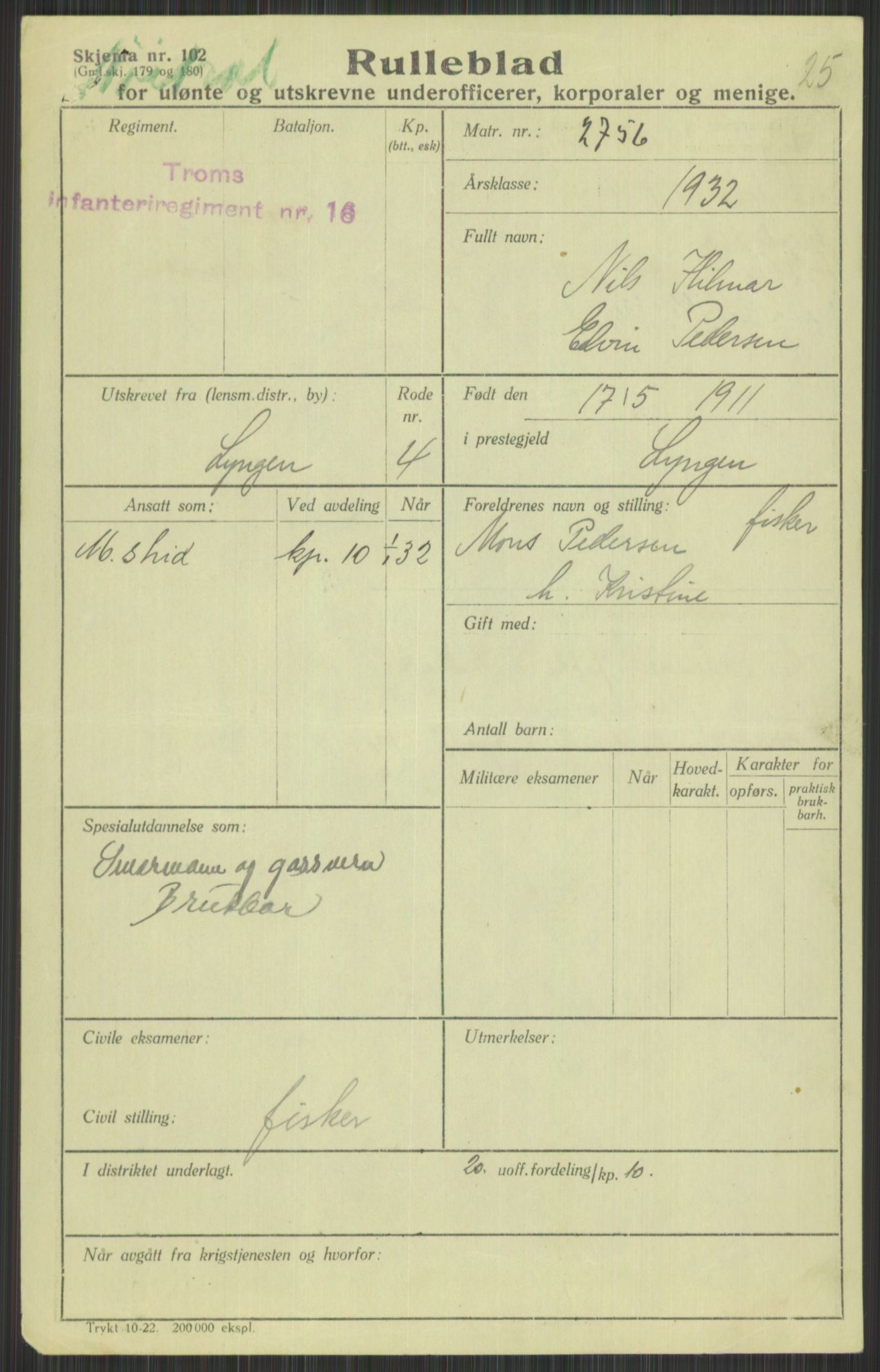 Forsvaret, Troms infanteriregiment nr. 16, AV/RA-RAFA-3146/P/Pa/L0016: Rulleblad for regimentets menige mannskaper, årsklasse 1932, 1932, s. 1315