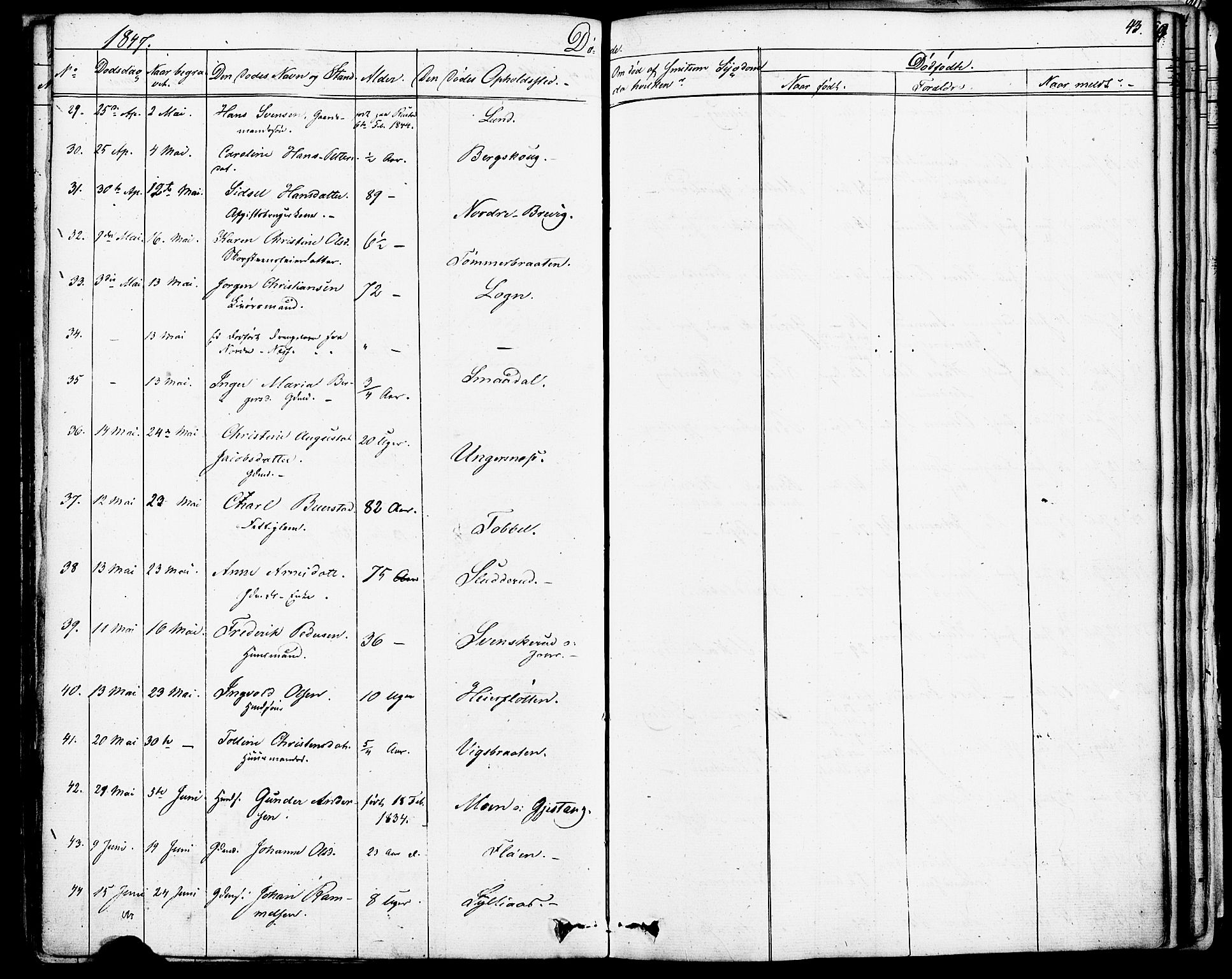 Enebakk prestekontor Kirkebøker, SAO/A-10171c/F/Fa/L0013: Ministerialbok nr. I 13, 1832-1882, s. 43