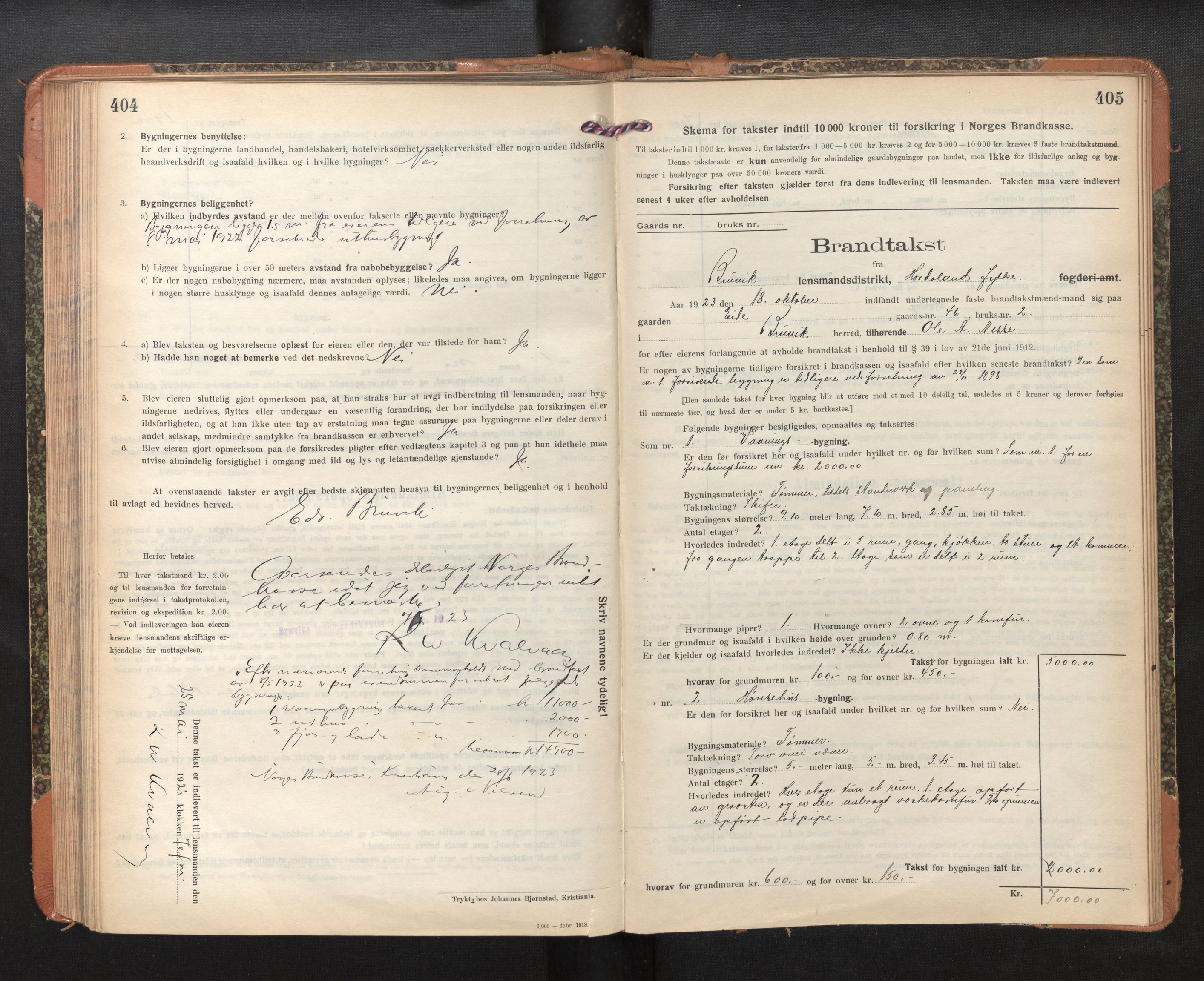 Lensmannen i Bruvik, SAB/A-31301/0012/L0009: Branntakstprotokoll, skjematakst, 1918-1925, s. 404-405