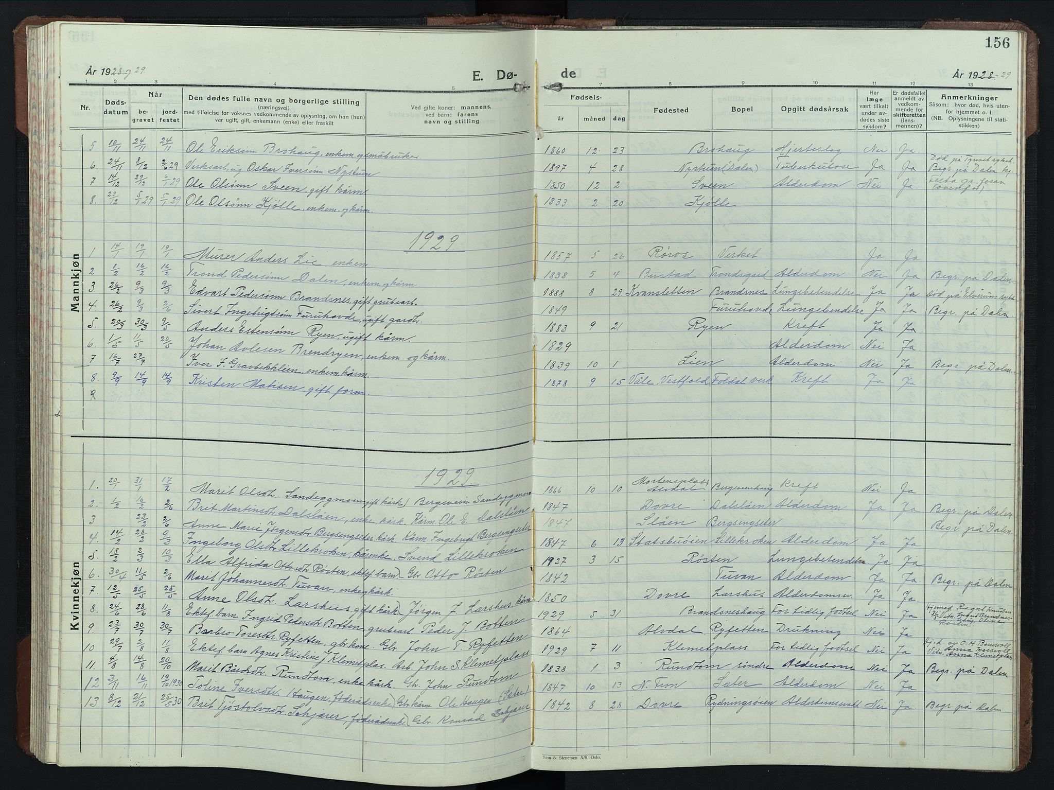 Alvdal prestekontor, AV/SAH-PREST-060/H/Ha/Hab/L0008: Klokkerbok nr. 8, 1925-1953, s. 156