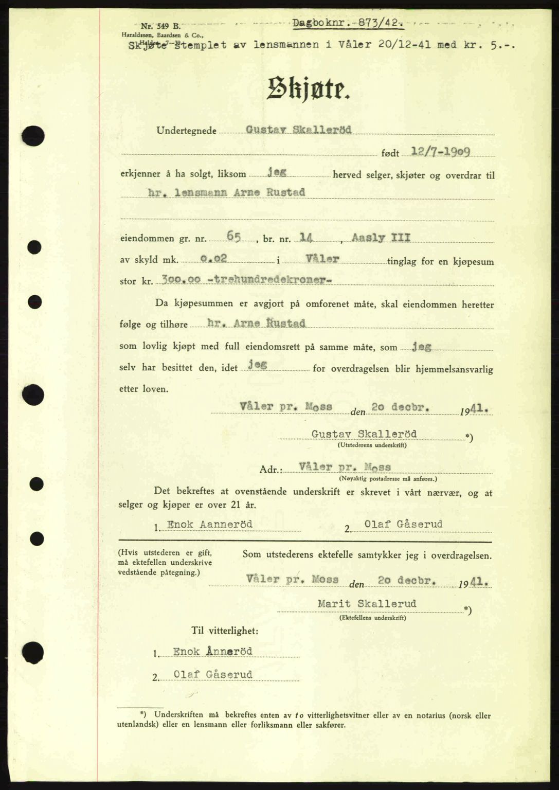 Moss sorenskriveri, SAO/A-10168: Pantebok nr. A9, 1941-1942, Dagboknr: 873/1942