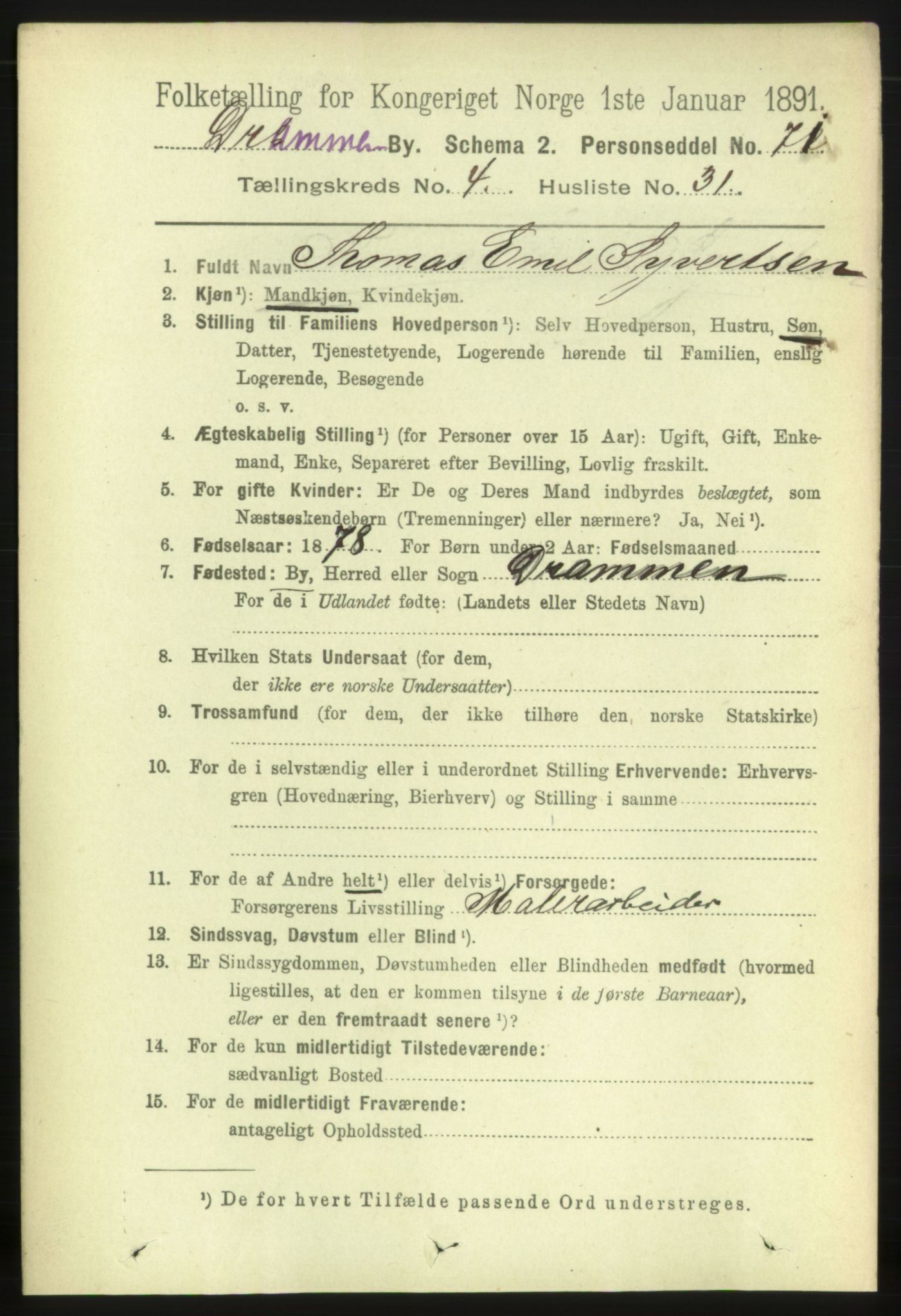 RA, Folketelling 1891 for 0602 Drammen kjøpstad, 1891, s. 5731