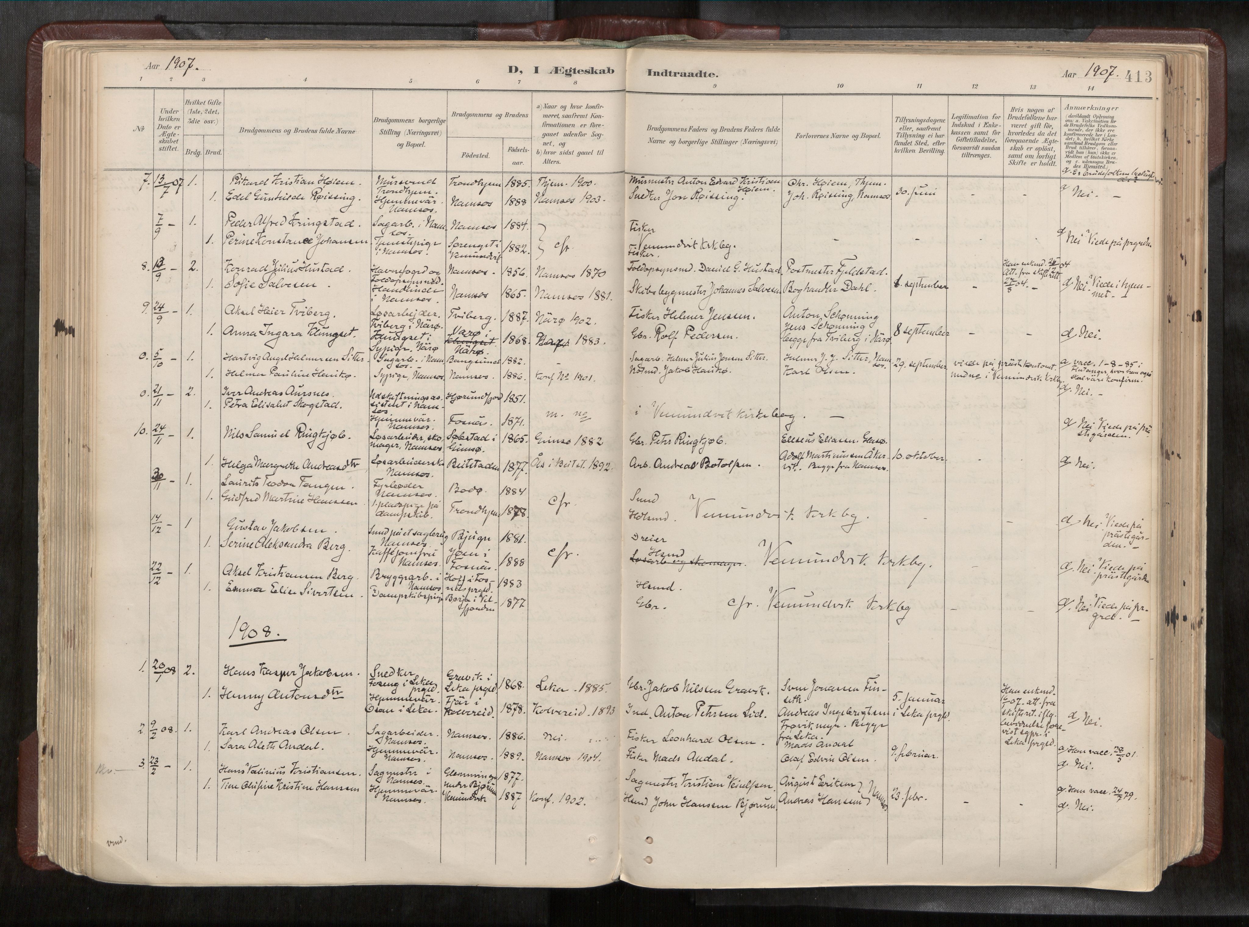Ministerialprotokoller, klokkerbøker og fødselsregistre - Nord-Trøndelag, AV/SAT-A-1458/768/L0579a: Ministerialbok nr. 768A14, 1887-1931, s. 413