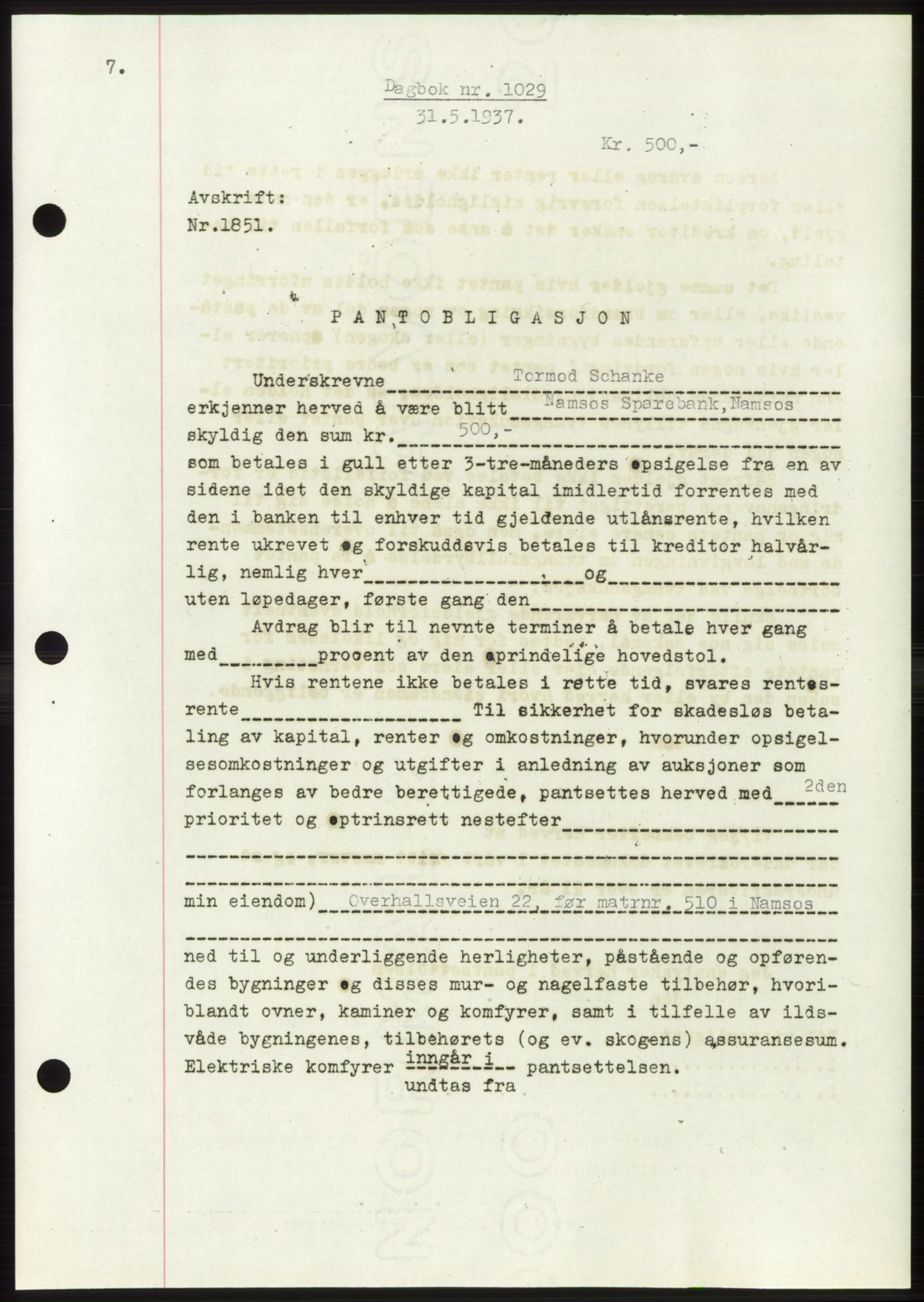 Namdal sorenskriveri, SAT/A-4133/1/2/2C: Pantebok nr. -, 1937-1939, Tingl.dato: 31.05.1937