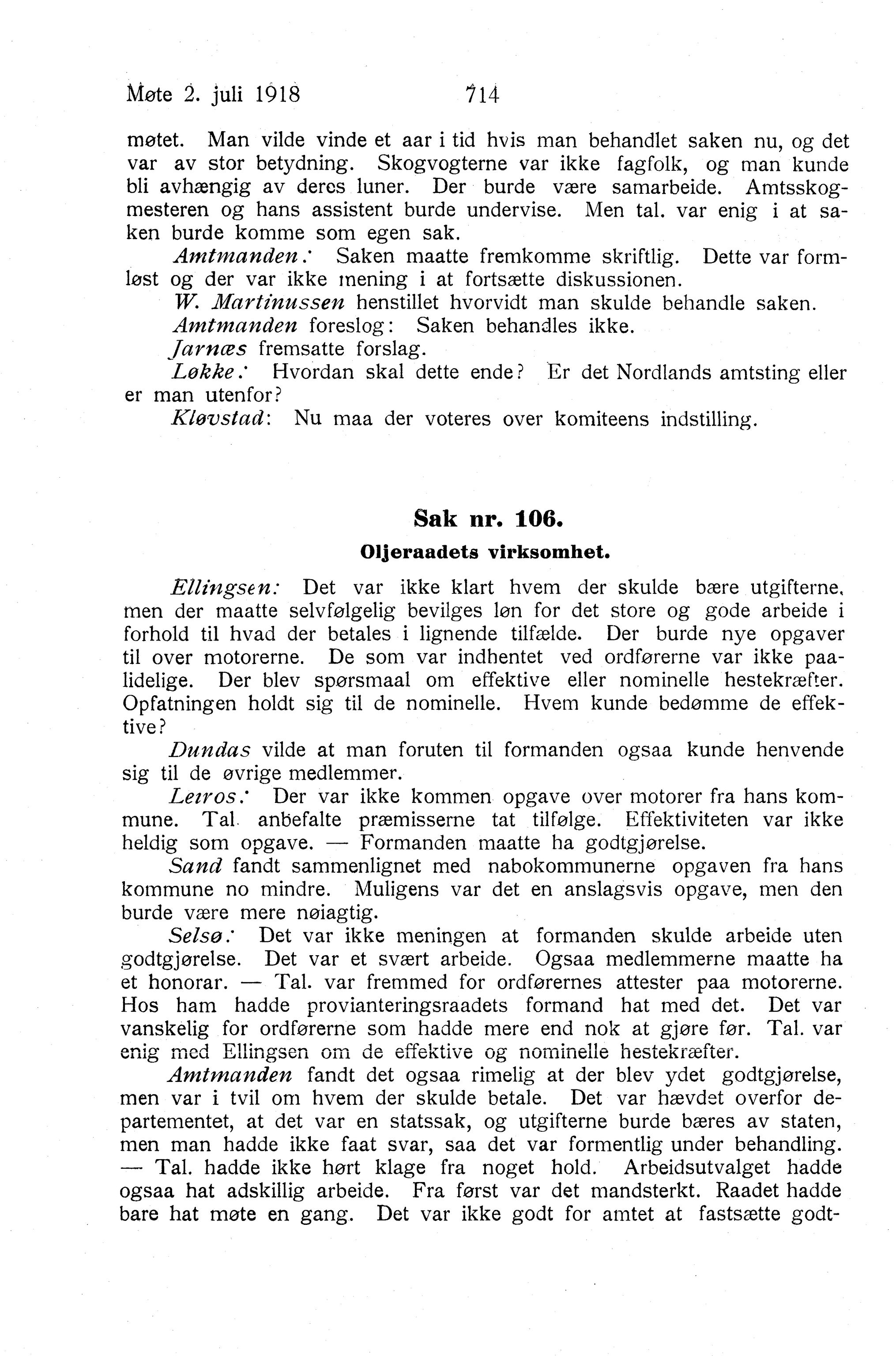 Nordland Fylkeskommune. Fylkestinget, AIN/NFK-17/176/A/Ac/L0041: Fylkestingsforhandlinger 1918, 1918