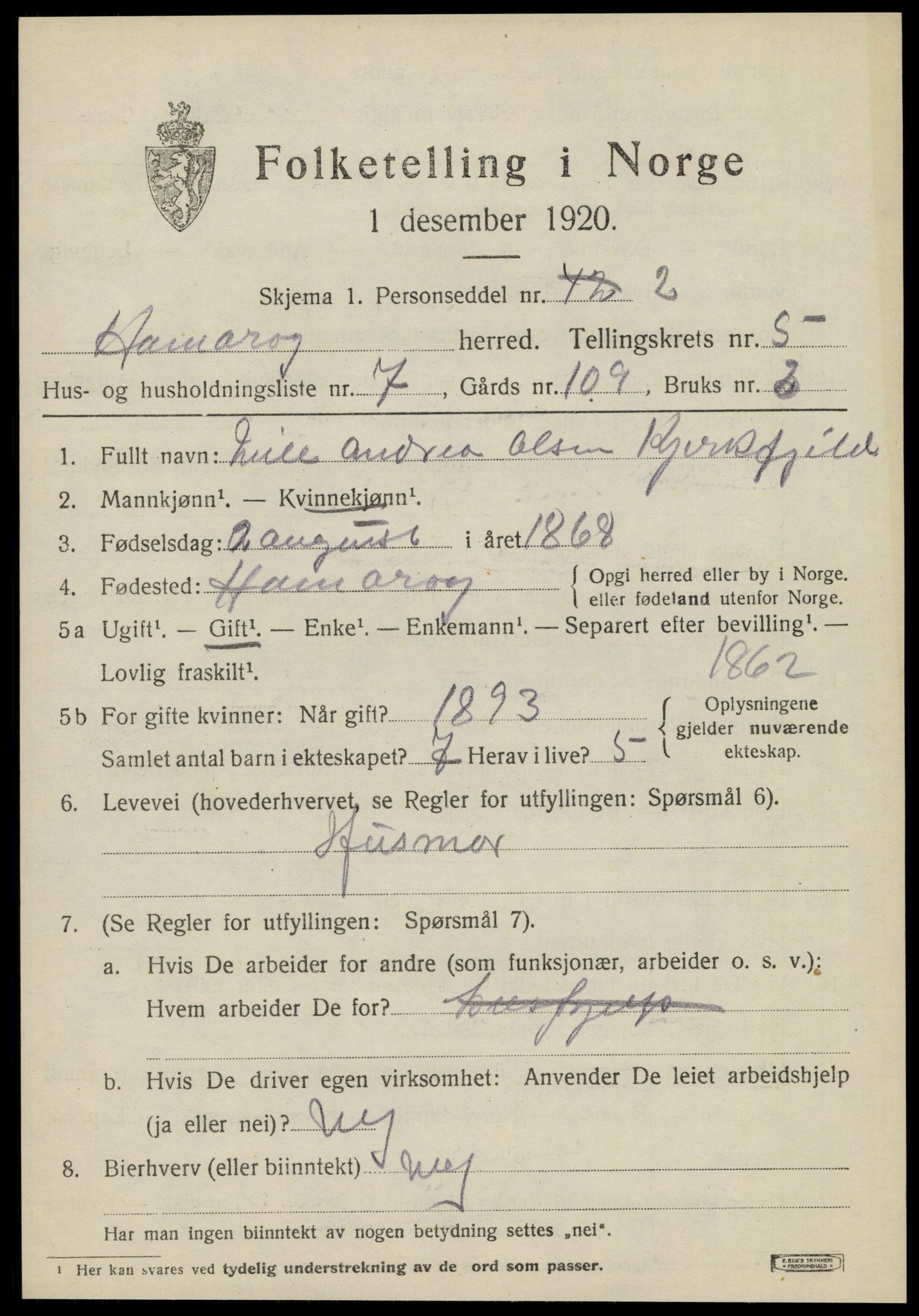 SAT, Folketelling 1920 for 1849 Hamarøy herred, 1920, s. 2728