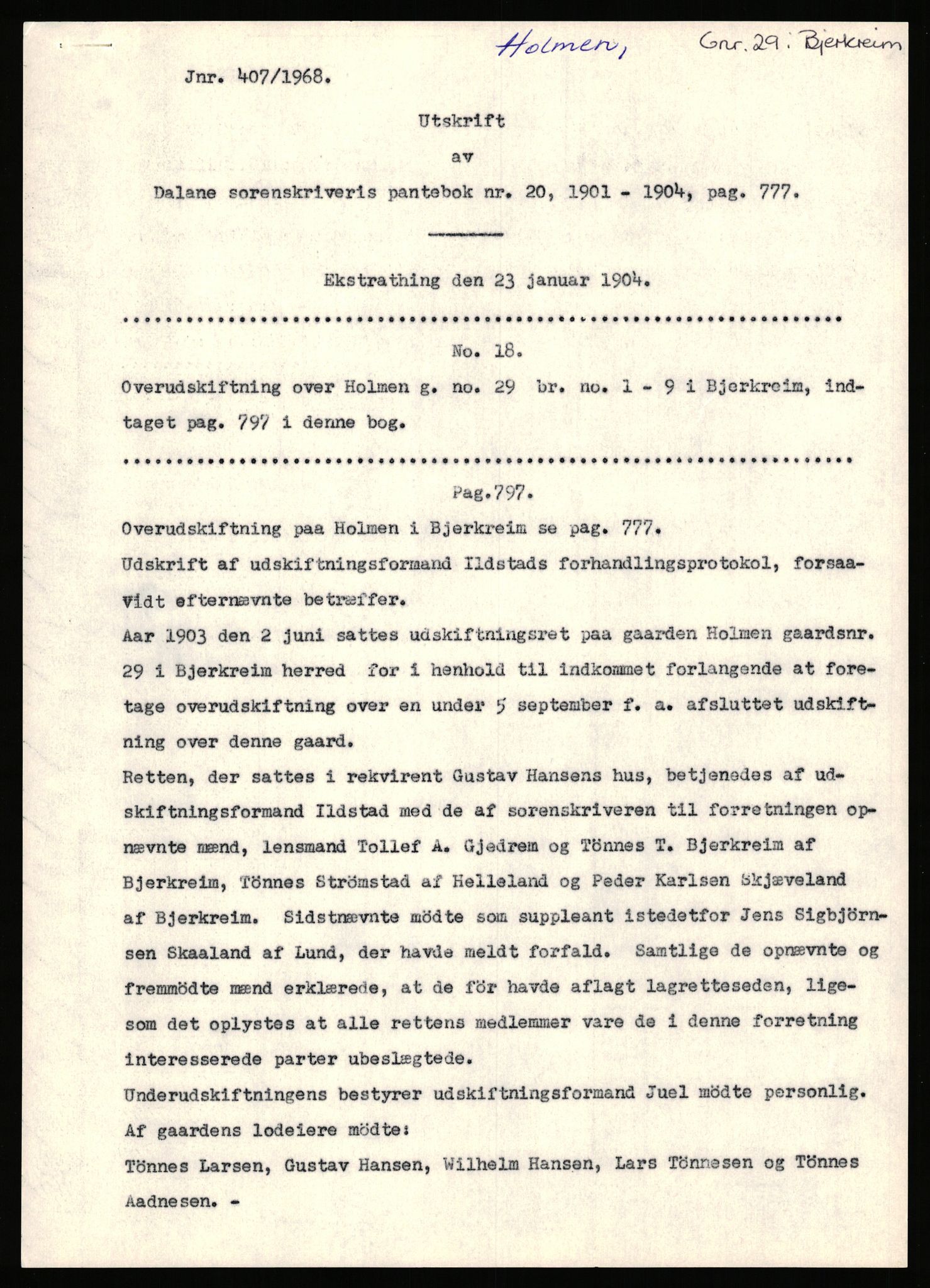 Statsarkivet i Stavanger, AV/SAST-A-101971/03/Y/Yj/L0038: Avskrifter sortert etter gårdsnavn: Hodne - Holte, 1750-1930, s. 521