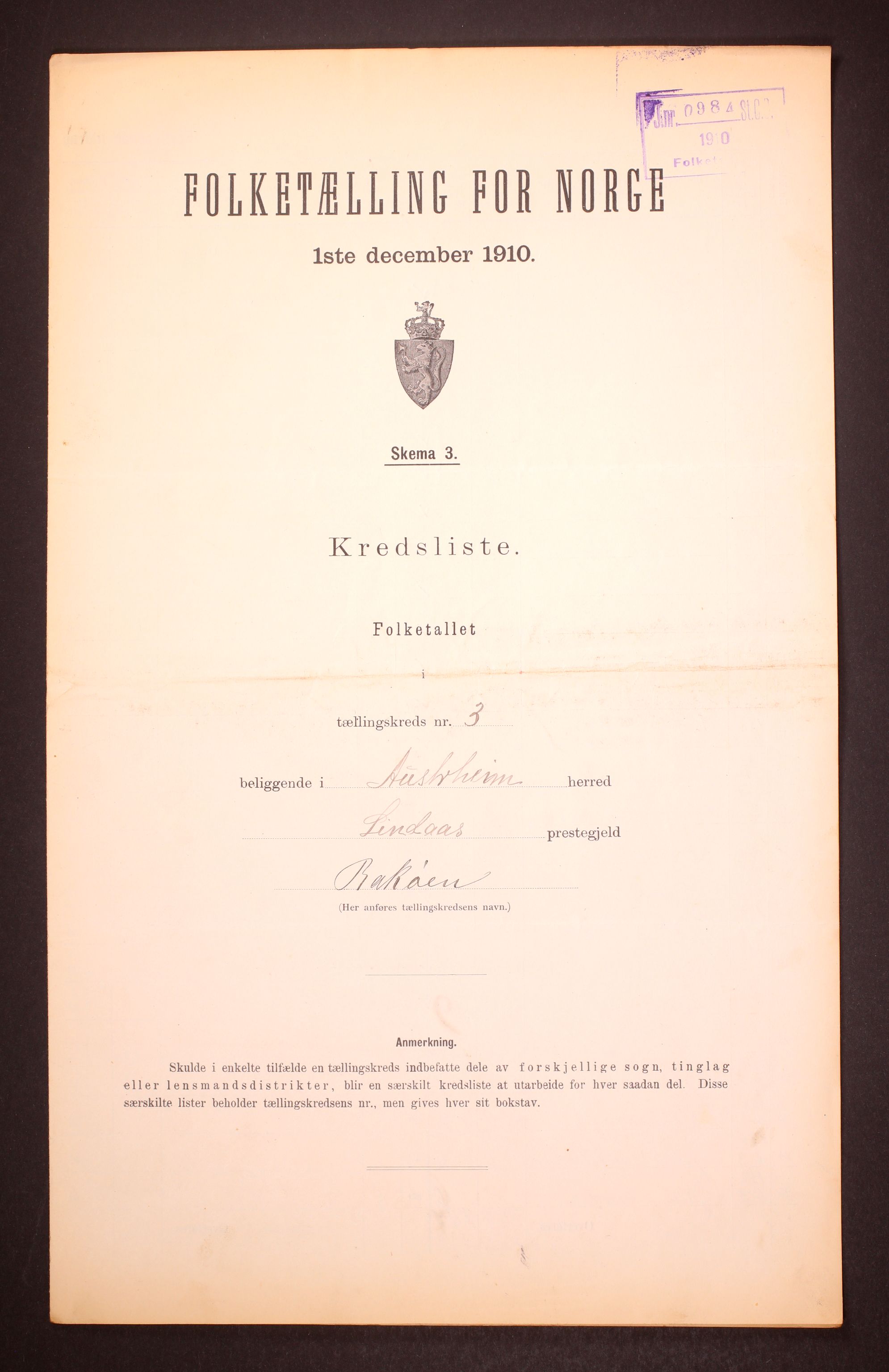 RA, Folketelling 1910 for 1264 Austrheim herred, 1910, s. 10