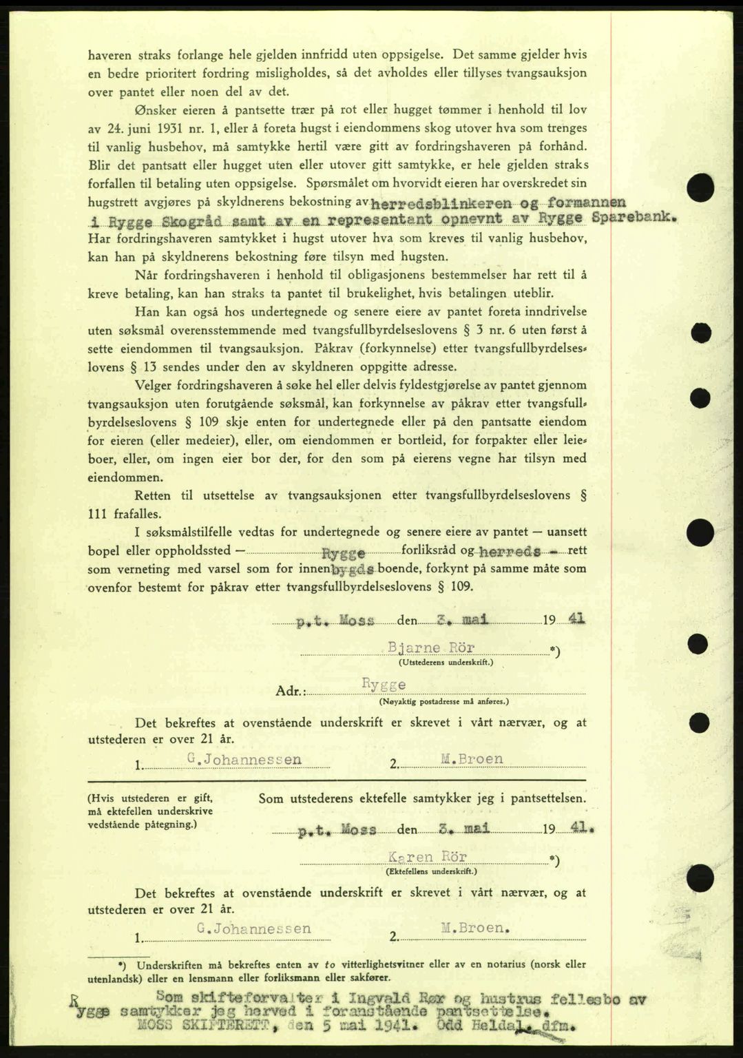 Moss sorenskriveri, SAO/A-10168: Pantebok nr. B10, 1940-1941, Dagboknr: 805/1941