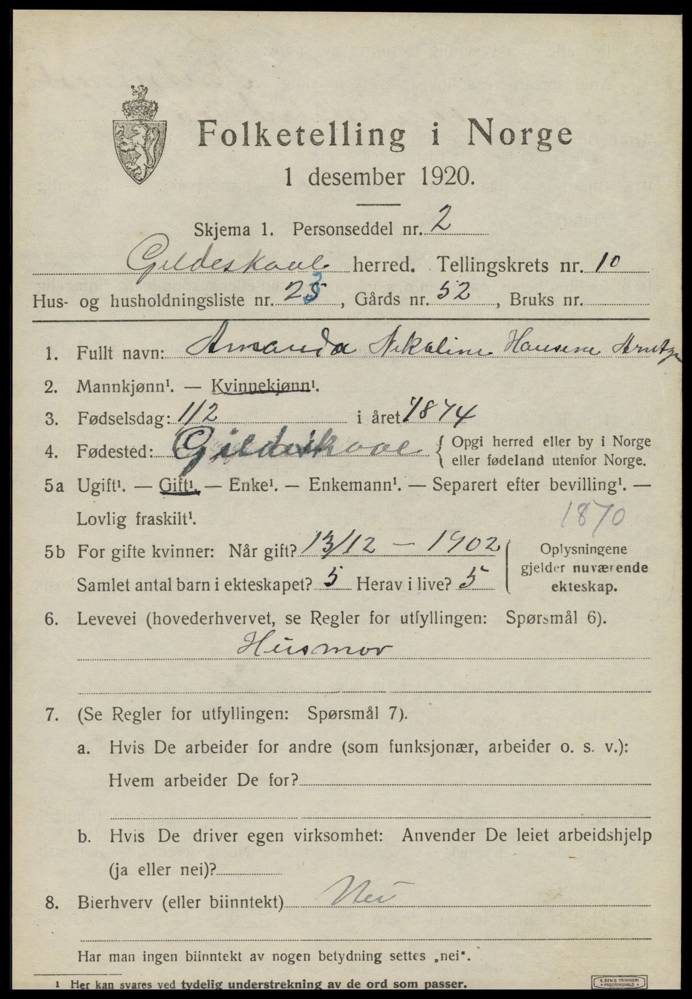SAT, Folketelling 1920 for 1838 Gildeskål herred, 1920, s. 6368